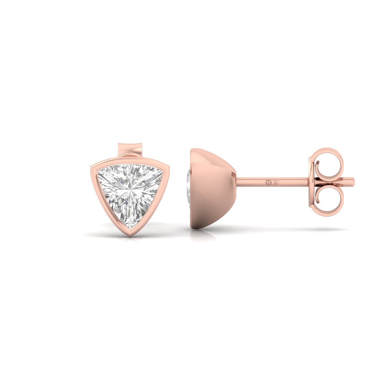 Trillion Cut Diamond Stud Earrings (1 Pair) | Unique Lab Grown CVD Diamond Earrings | 925 Silver | 10K | 14K | 18K - Rose Gold Main View