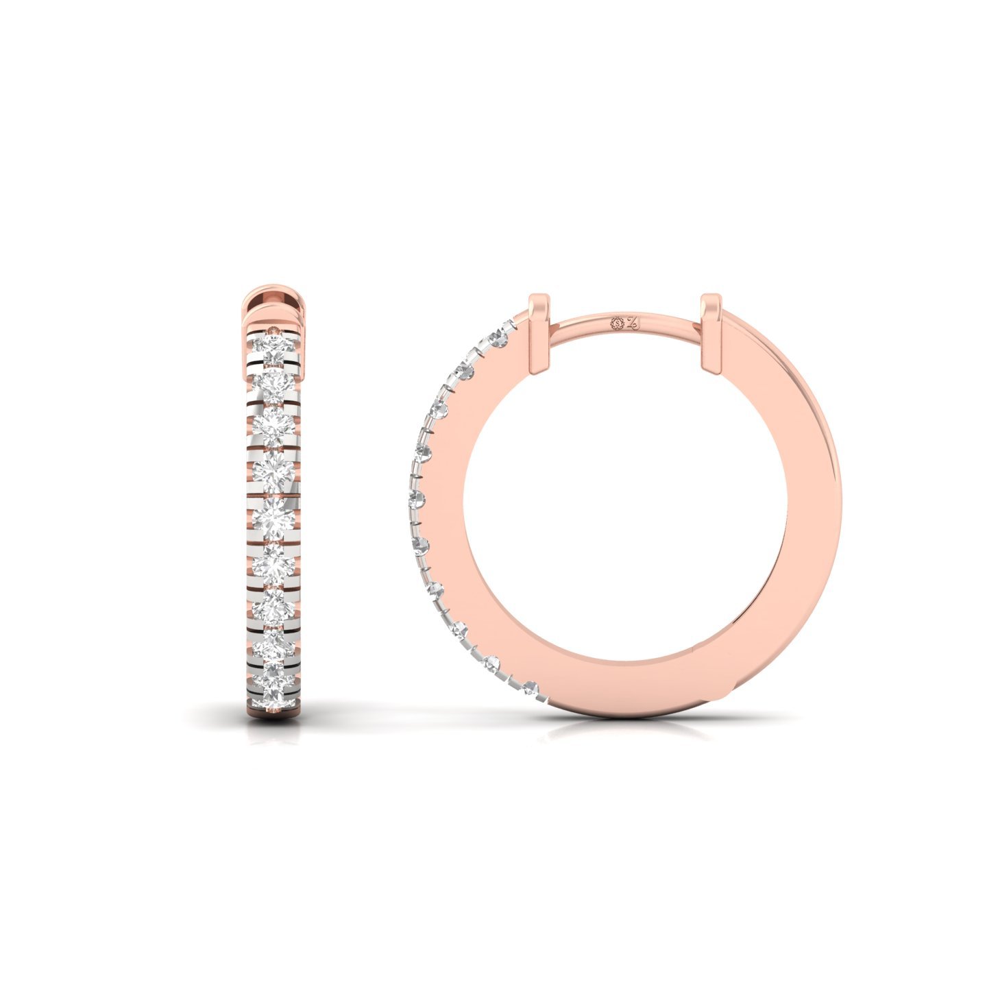 Diamond Hoop Earrings | Lab Grown Diamond Huggie Hoops | 925 Silver | 10K | 14K | 18K Gold - Rose Gold Main View