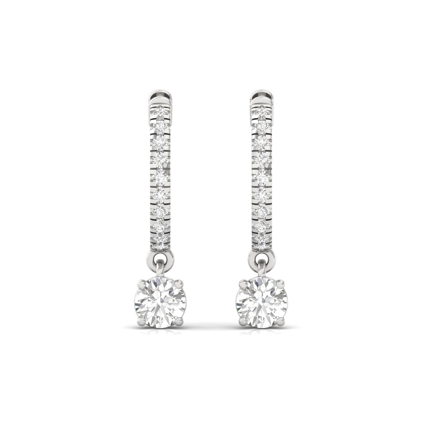 Round Diamond Hoop Earrings with Solitaire Drop | Lab Grown Diamonds | 925 Silver | 10K | 14K | 18K Gold - View 2