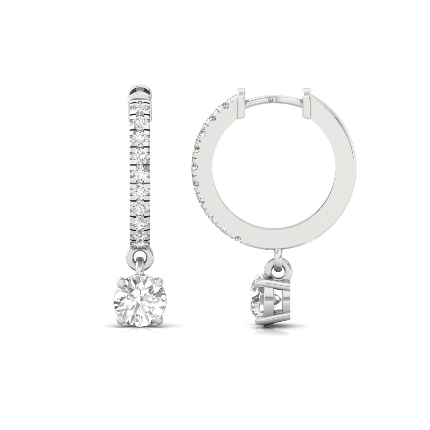 Round Diamond Hoop Earrings with Solitaire Drop | Lab Grown Diamonds | 925 Silver | 10K | 14K | 18K Gold - Main View