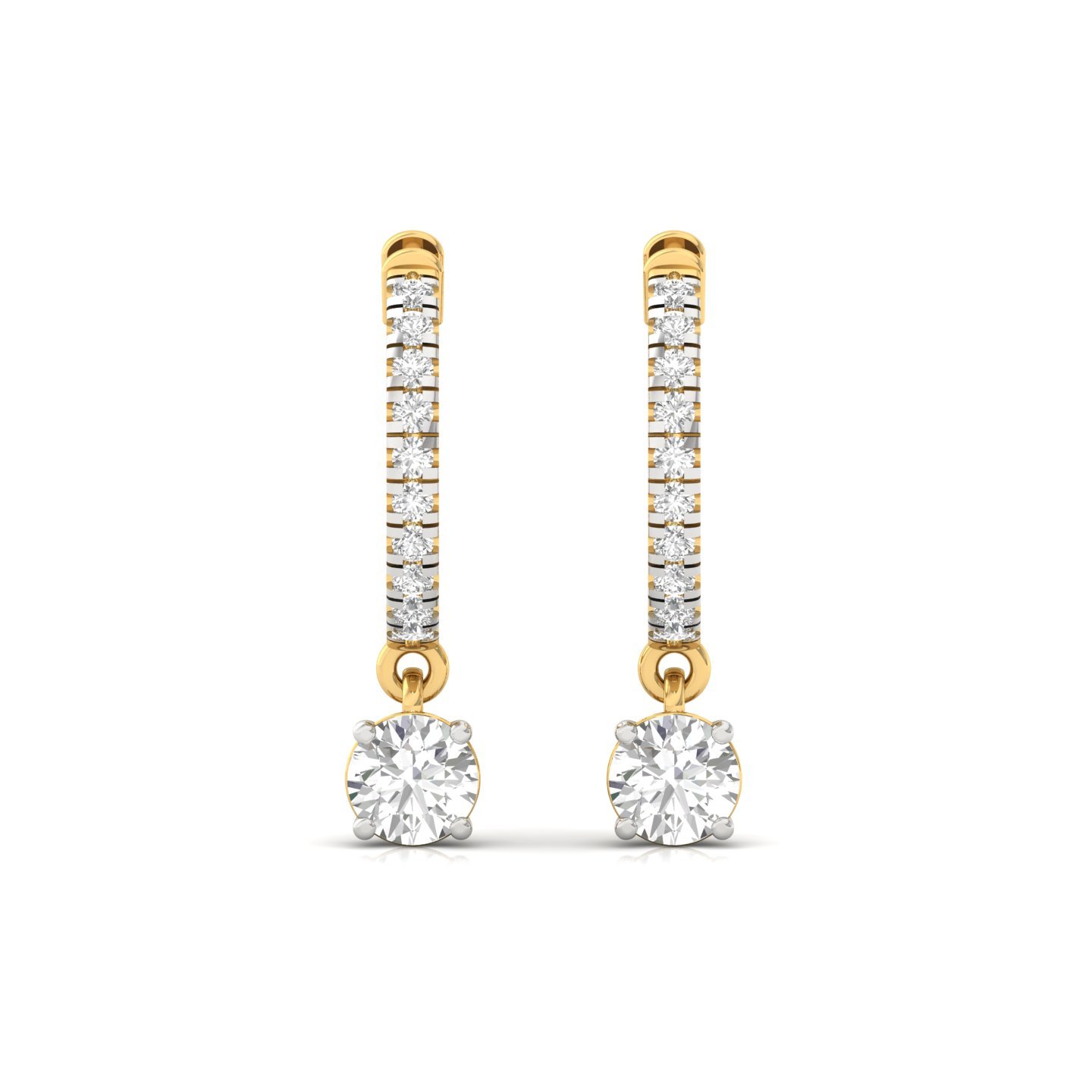 Round Diamond Hoop Earrings with Solitaire Drop | Lab Grown Diamonds | 925 Silver | 10K | 14K | 18K Gold - View 2
