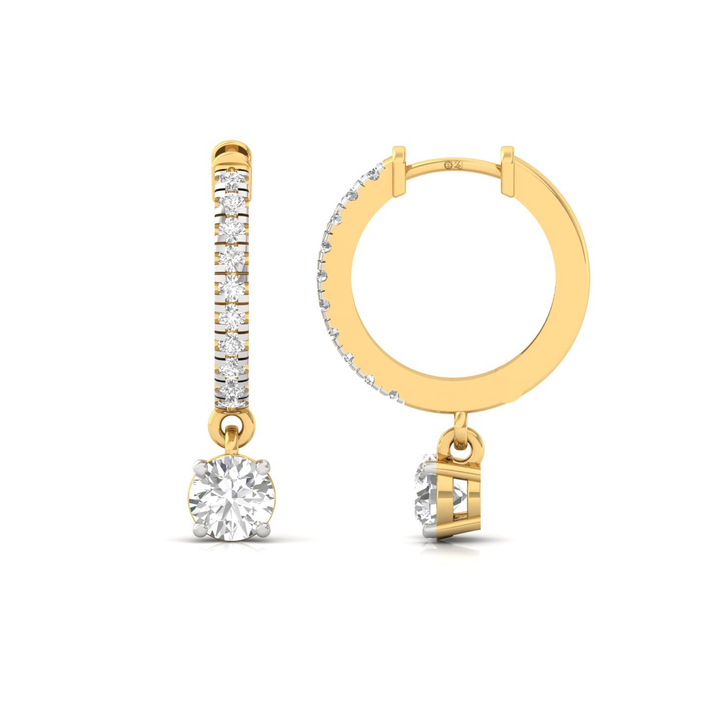 Round Diamond Hoop Earrings with Solitaire Drop | Lab Grown Diamonds | 925 Silver | 10K | 14K | 18K Gold - Gold Main View