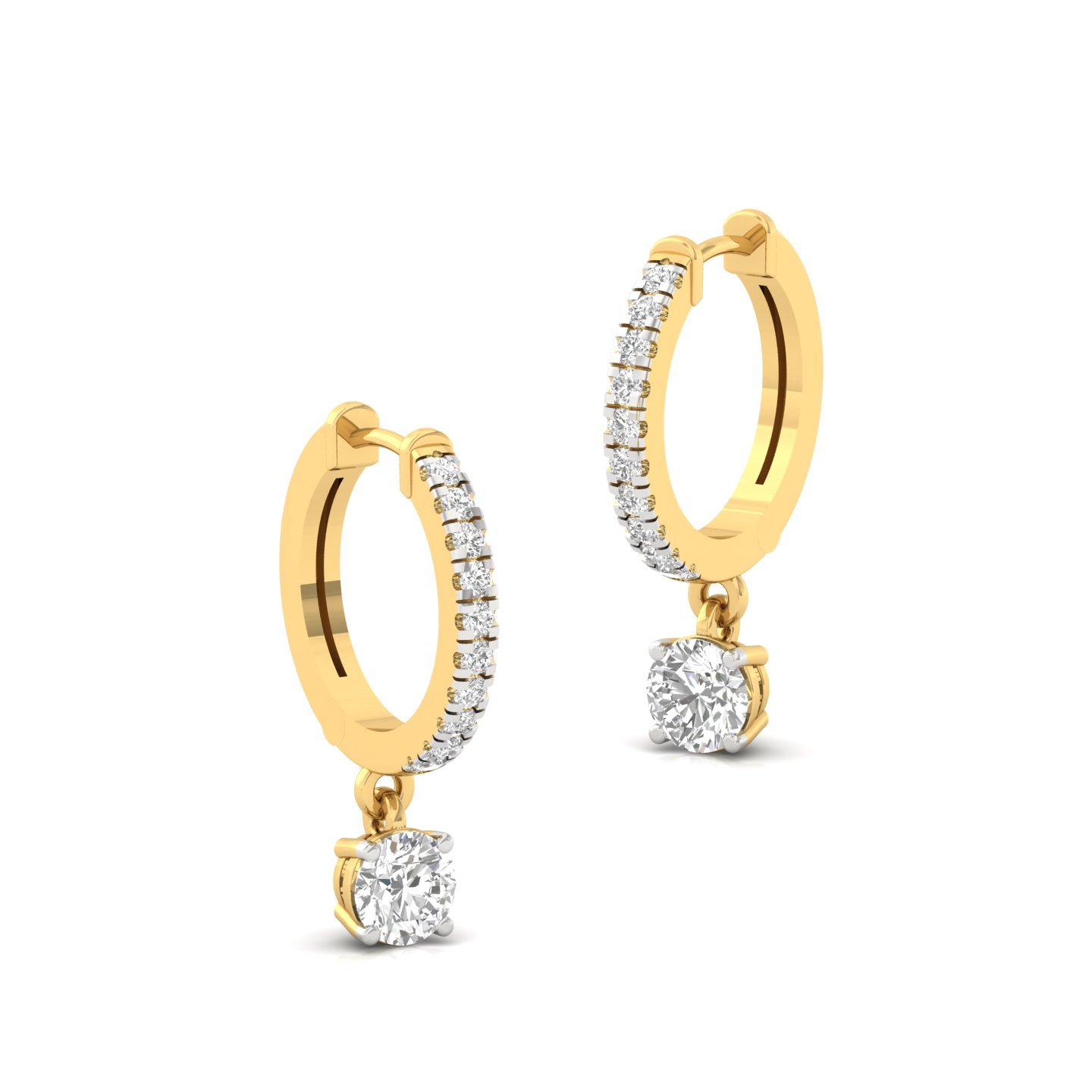 Round Diamond Hoop Earrings with Solitaire Drop | Lab Grown Diamonds | 925 Silver | 10K | 14K | 18K Gold - View 3