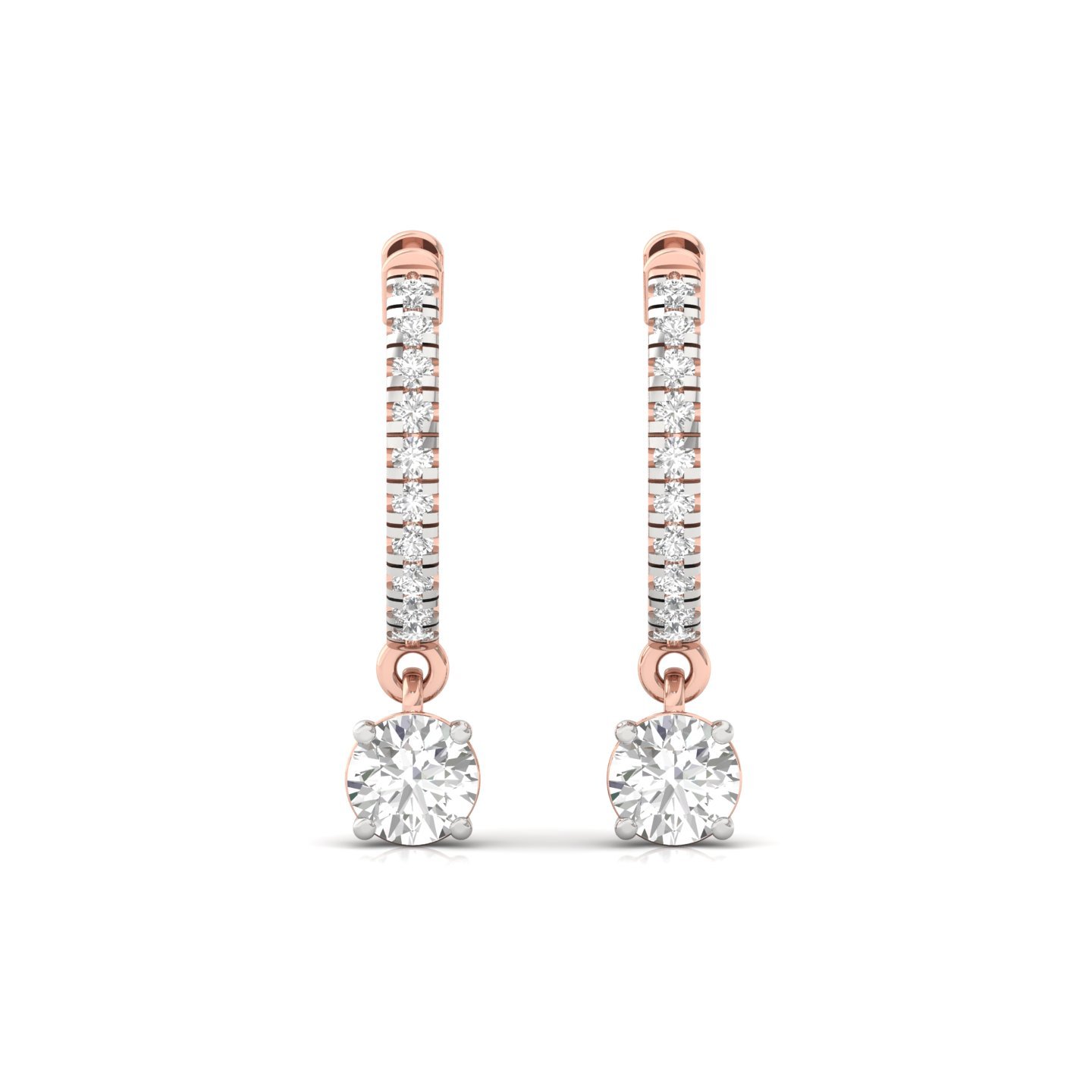 Round Diamond Hoop Earrings with Solitaire Drop | Lab Grown Diamonds | 925 Silver | 10K | 14K | 18K Gold - View 2