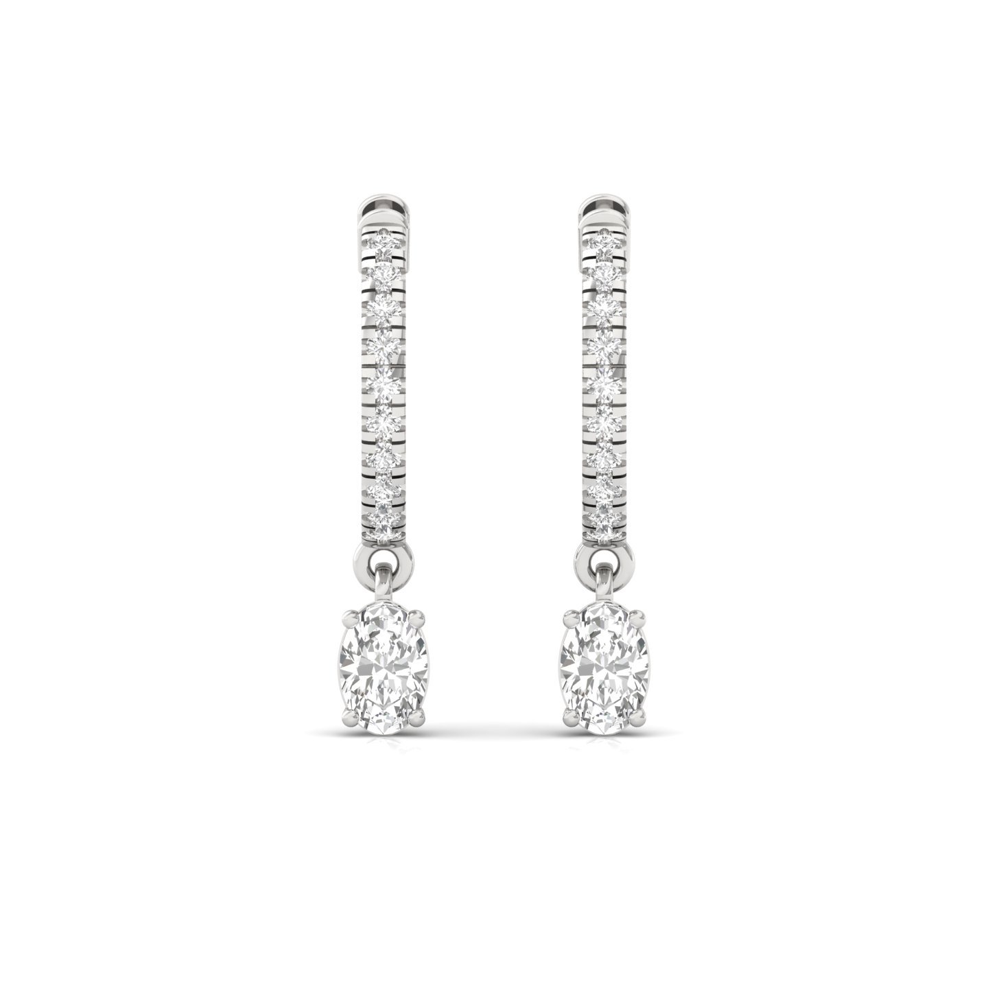 Oval Diamond Drop Hoop Earrings | Lab Grown Diamond Hoops | 925 Silver | 10K | 14K | 18K Gold - View 2