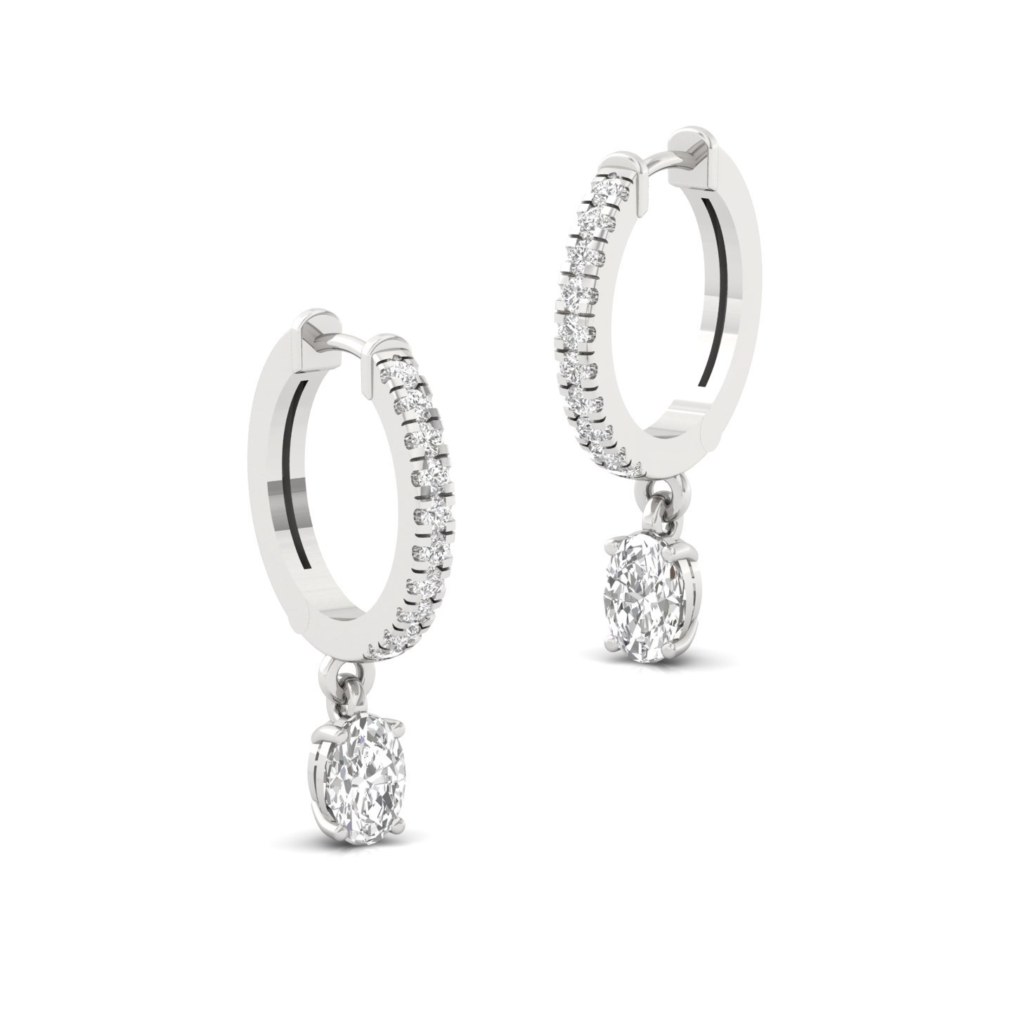 Oval Diamond Drop Hoop Earrings | Lab Grown Diamond Hoops | 925 Silver | 10K | 14K | 18K Gold - View 3
