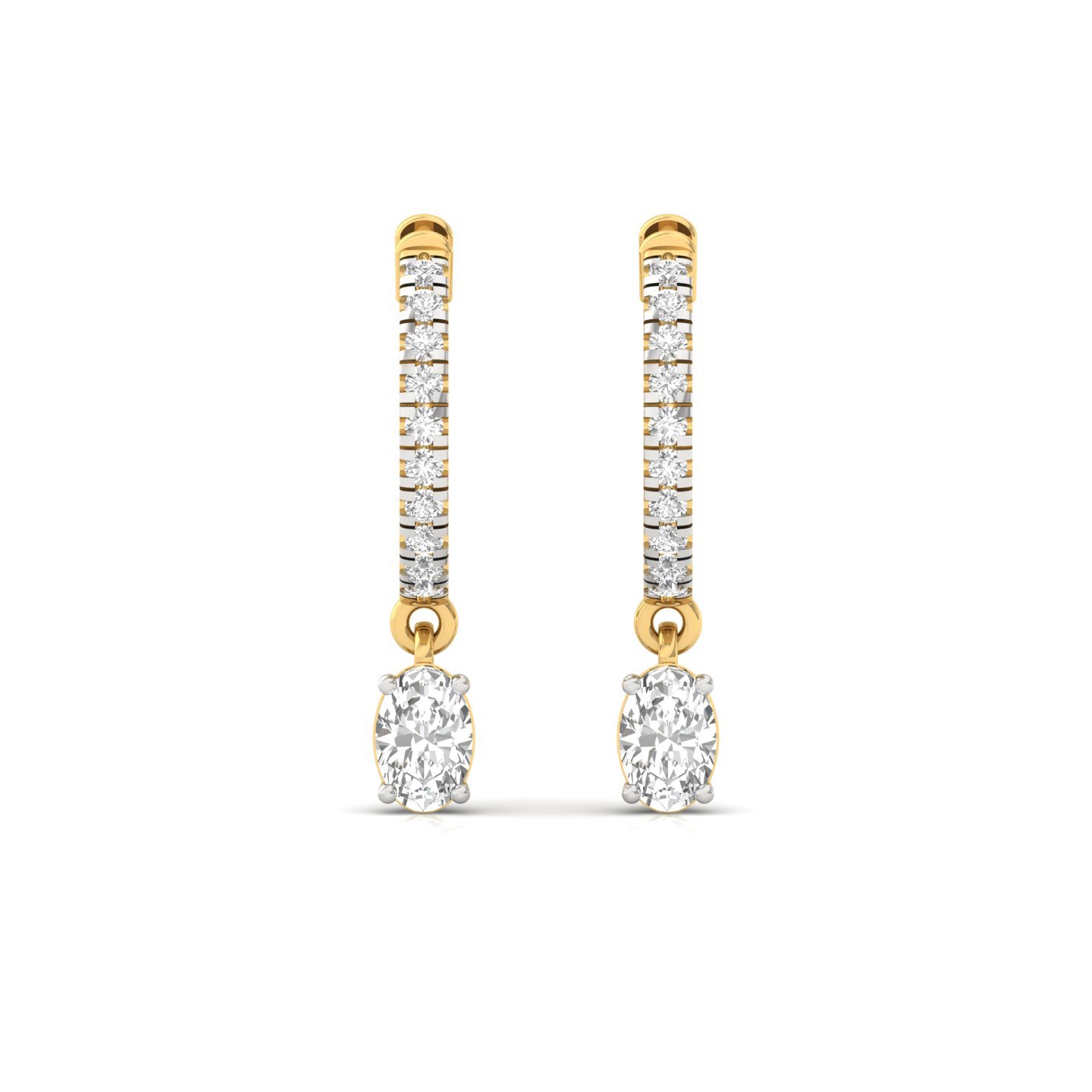 Oval Diamond Drop Hoop Earrings | Lab Grown Diamond Hoops | 925 Silver | 10K | 14K | 18K Gold - View 2