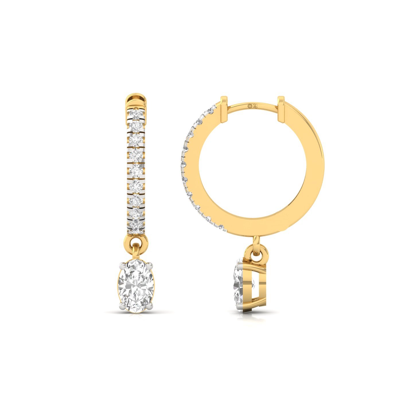 Oval Diamond Drop Hoop Earrings | Lab Grown Diamond Hoops | 925 Silver | 10K | 14K | 18K Gold - Gold Main View