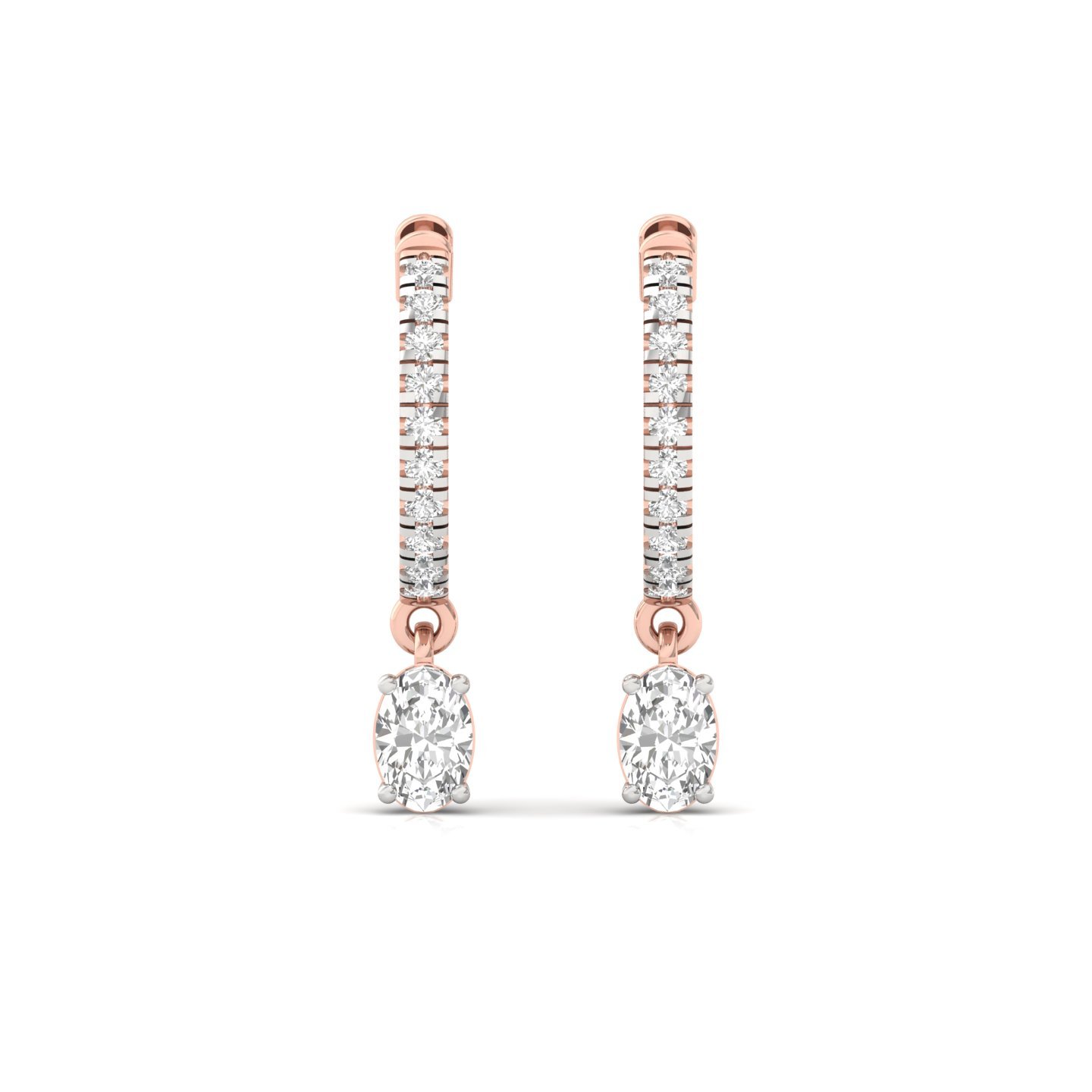 Oval Diamond Drop Hoop Earrings | Lab Grown Diamond Hoops | 925 Silver | 10K | 14K | 18K Gold - View 2