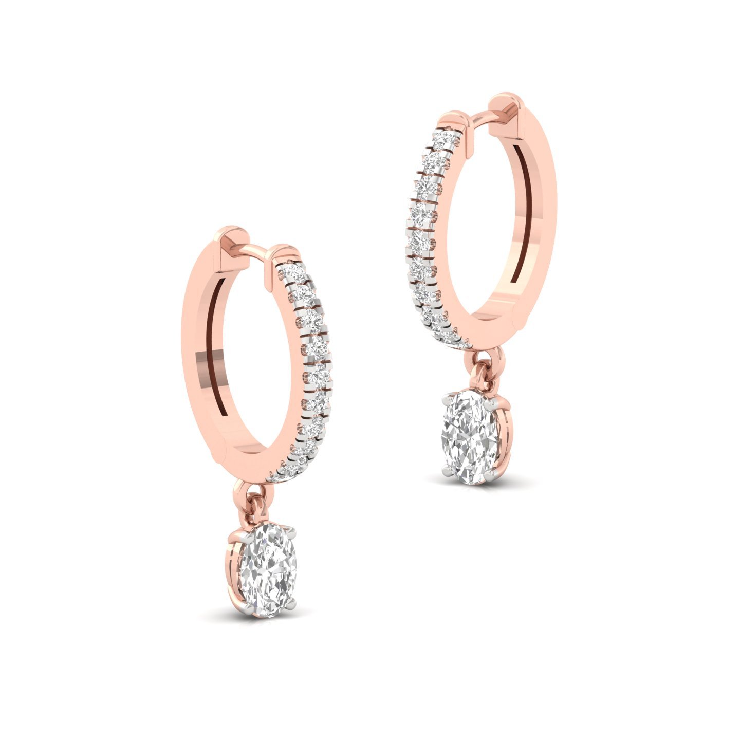 Oval Diamond Drop Hoop Earrings | Lab Grown Diamond Hoops | 925 Silver | 10K | 14K | 18K Gold - View 3