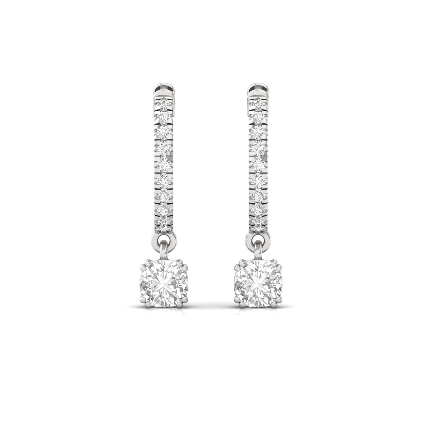 Cushion Cut Diamond Drop Hoop Earrings | Lab Grown Diamond Hoops | Silver & Gold - View 2
