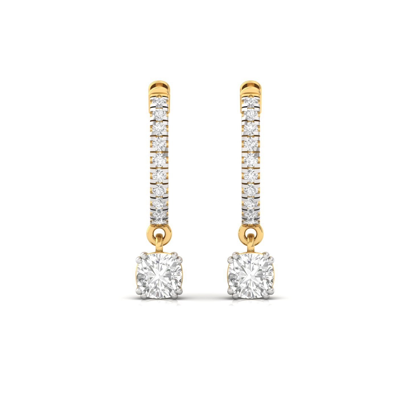 Cushion Cut Diamond Drop Hoop Earrings | Lab Grown Diamond Hoops | Silver & Gold - View 2