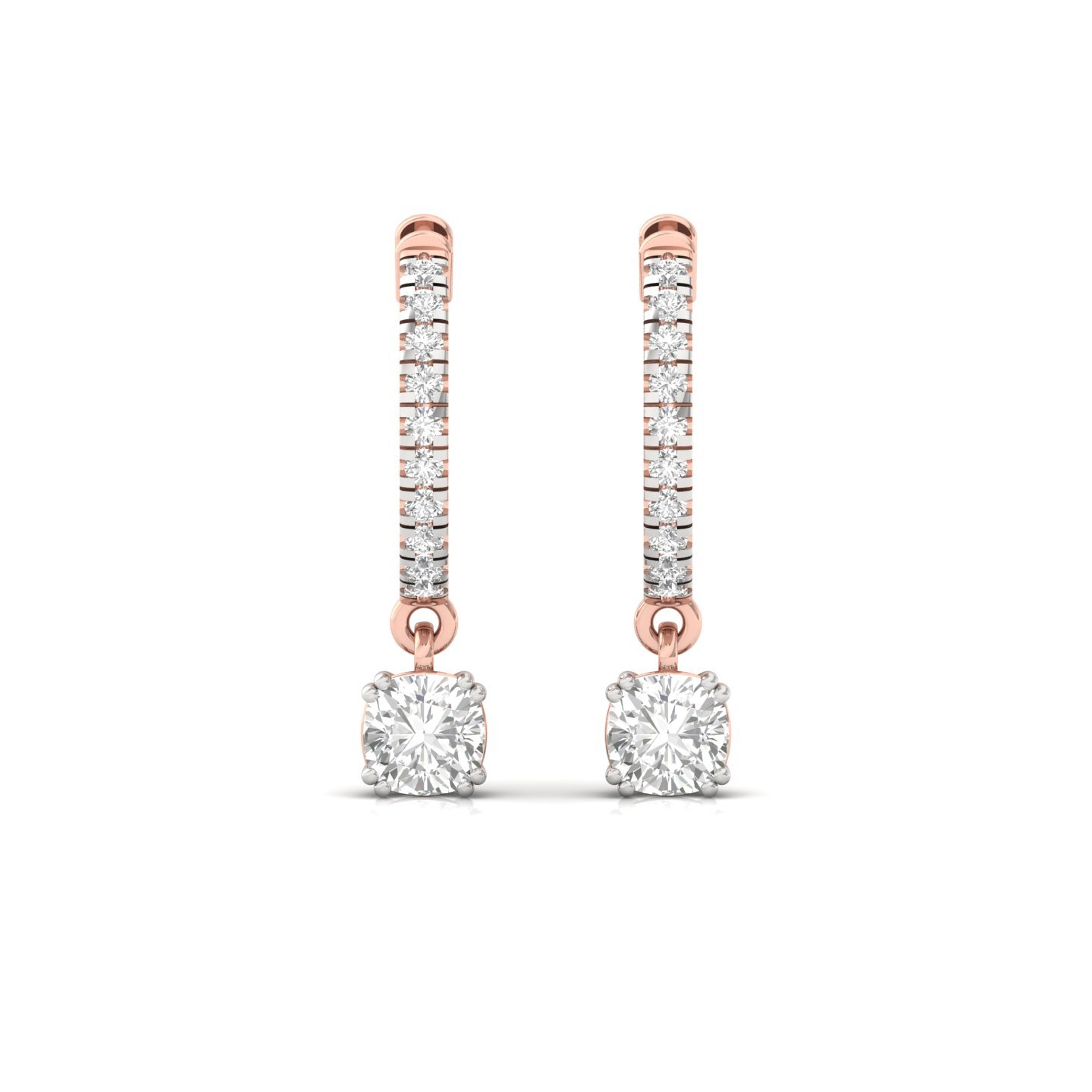 Cushion Cut Diamond Drop Hoop Earrings | Lab Grown Diamond Hoops | Silver & Gold - View 2