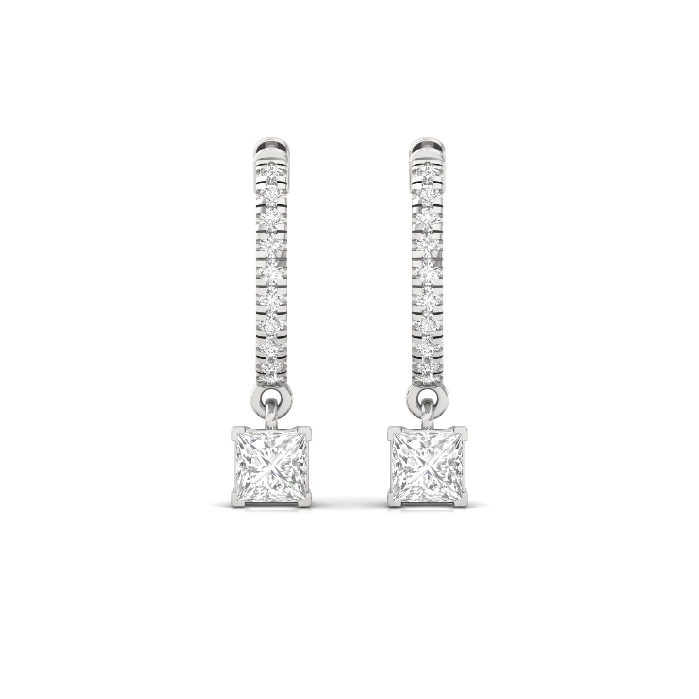 Princess Cut Diamond Drop Hoop Earrings | Lab Grown Diamond Hoops | Silver & Gold - View 2
