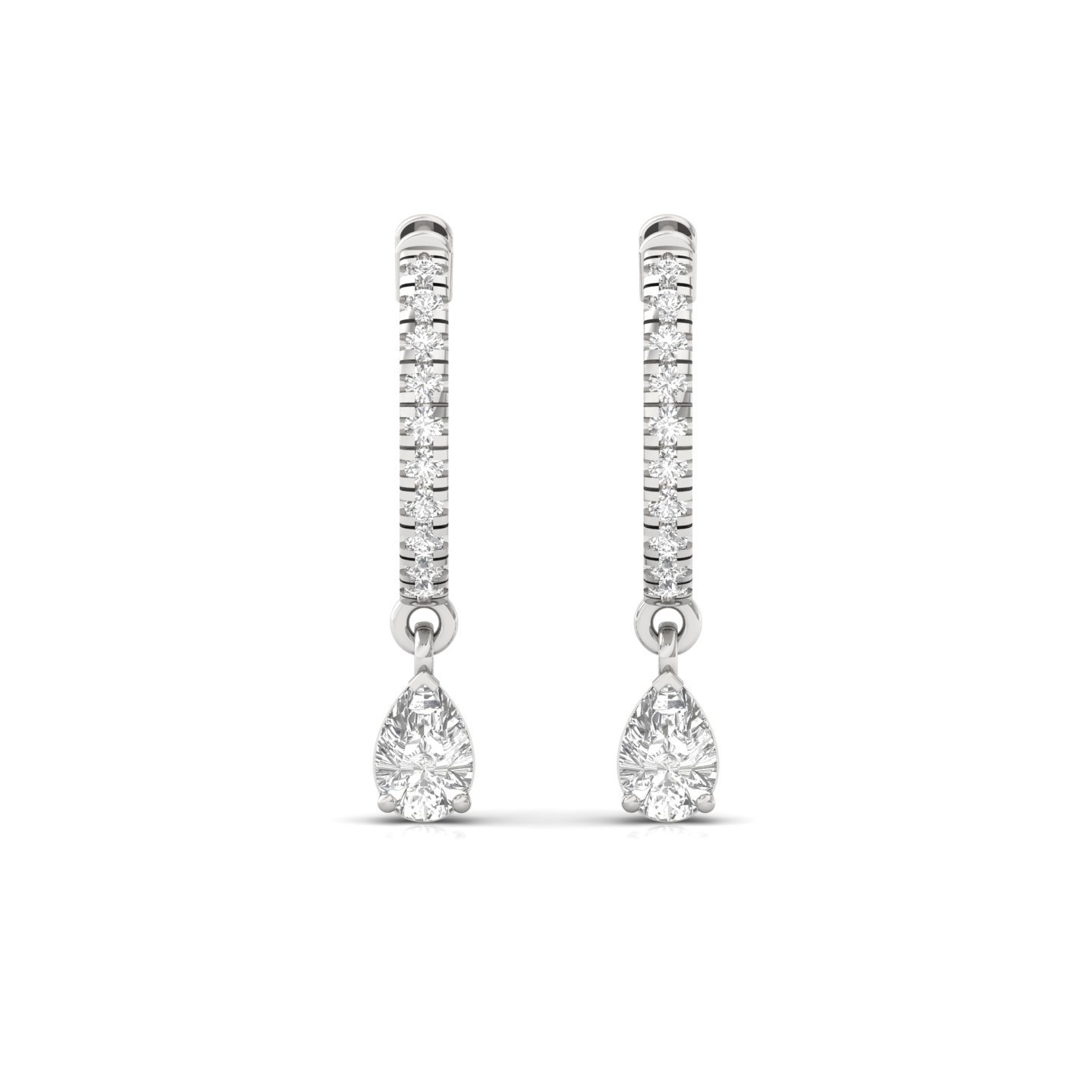 Pear Cut Diamond Drop Hoop Earrings | Lab Grown Diamond Hoops | Silver & Gold - View 2