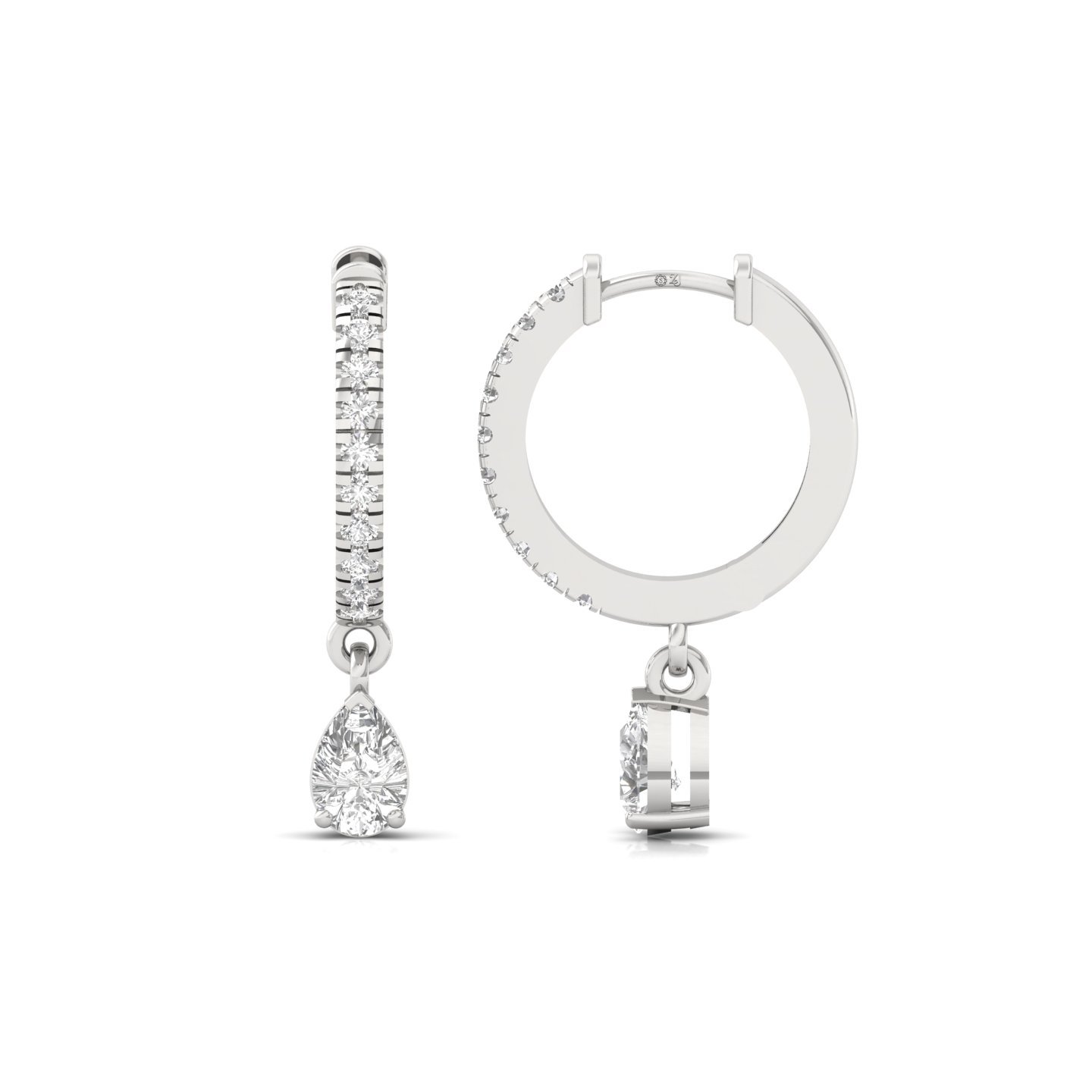 Pear Cut Diamond Drop Hoop Earrings | Lab Grown Diamond Hoops | Silver & Gold - Main View