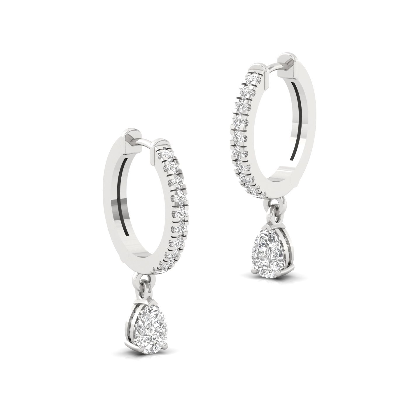 Pear Cut Diamond Drop Hoop Earrings | Lab Grown Diamond Hoops | Silver & Gold - View 3
