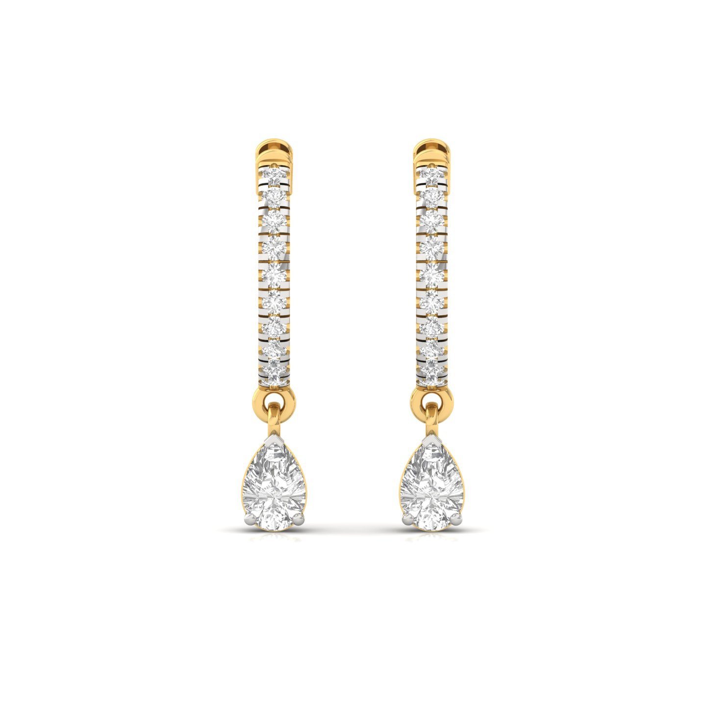 Pear Cut Diamond Drop Hoop Earrings | Lab Grown Diamond Hoops | Silver & Gold - View 2
