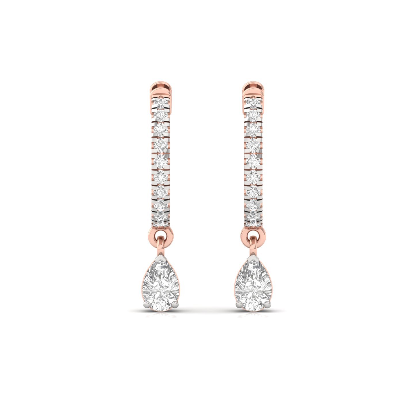 Pear Cut Diamond Drop Hoop Earrings | Lab Grown Diamond Hoops | Silver & Gold - View 2