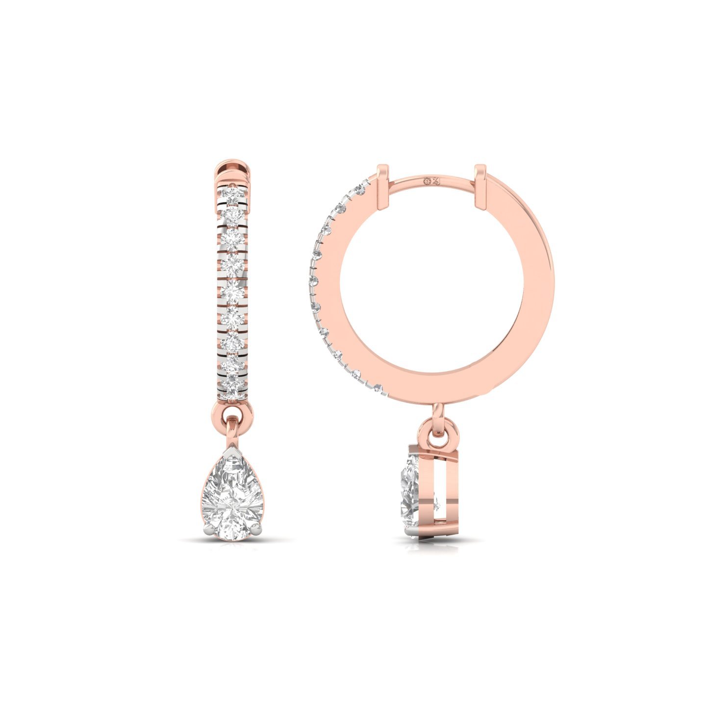 Pear Cut Diamond Drop Hoop Earrings | Lab Grown Diamond Hoops | Silver & Gold - Rose Gold Main View