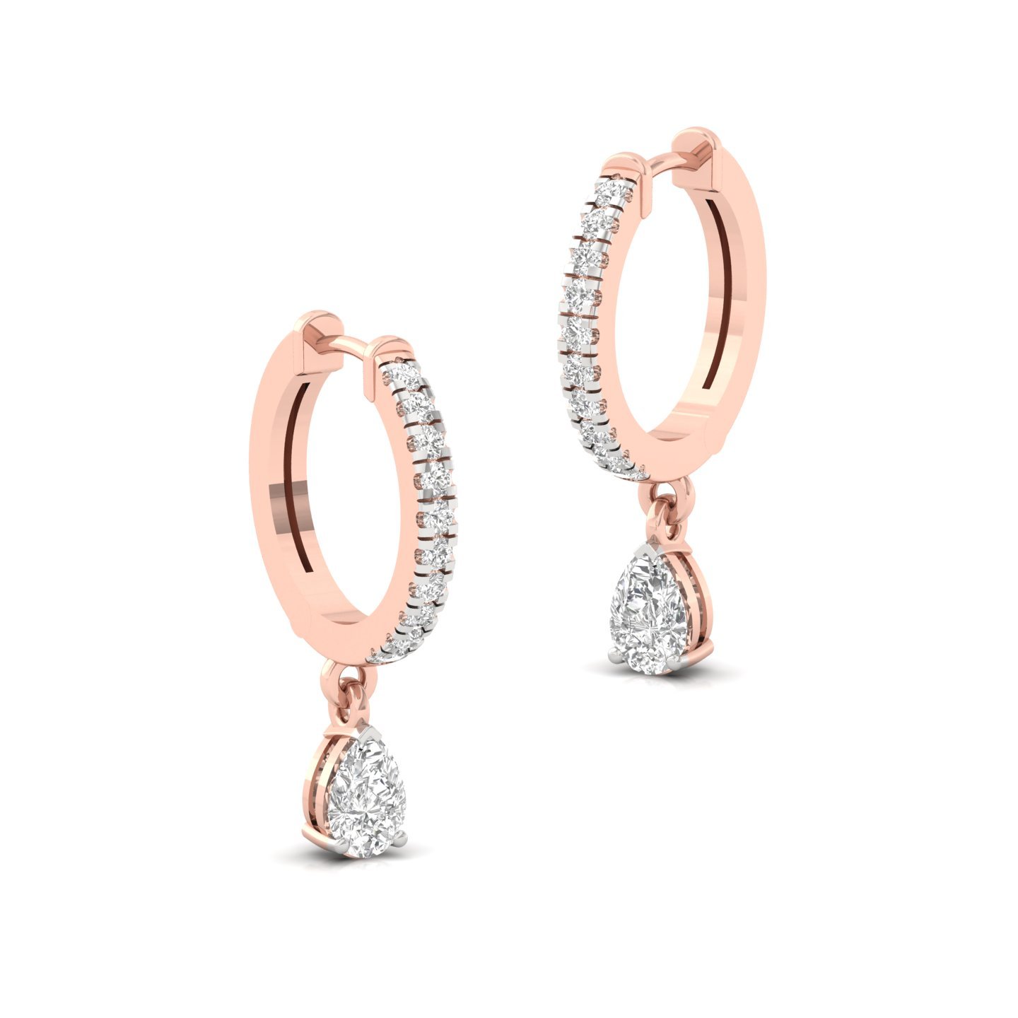 Pear Cut Diamond Drop Hoop Earrings | Lab Grown Diamond Hoops | Silver & Gold - View 3