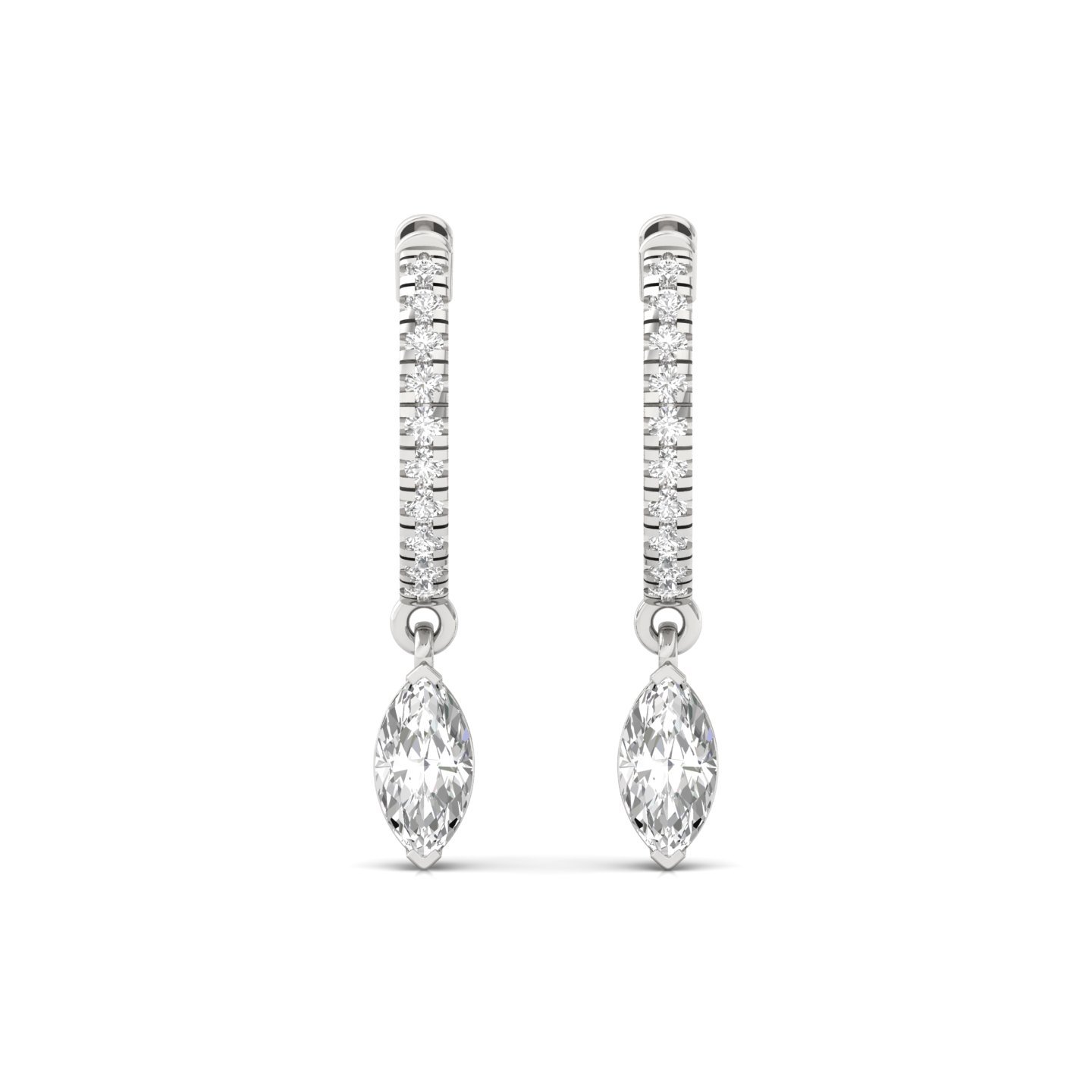 Marquise Cut Diamond Drop Hoop Earrings | Lab Grown Diamond Hoops | Silver & Gold - View 2