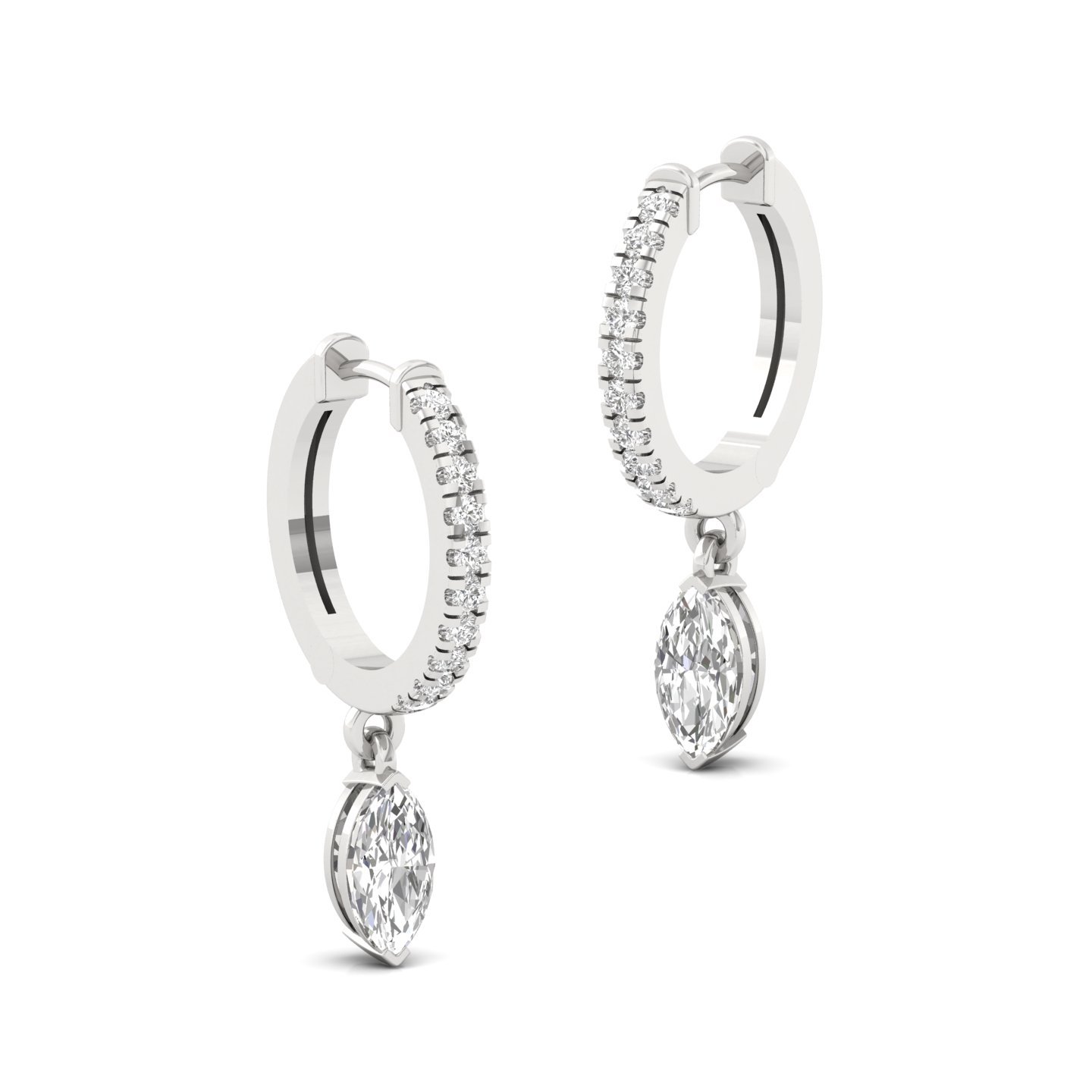 Marquise Cut Diamond Drop Hoop Earrings | Lab Grown Diamond Hoops | Silver & Gold - View 3