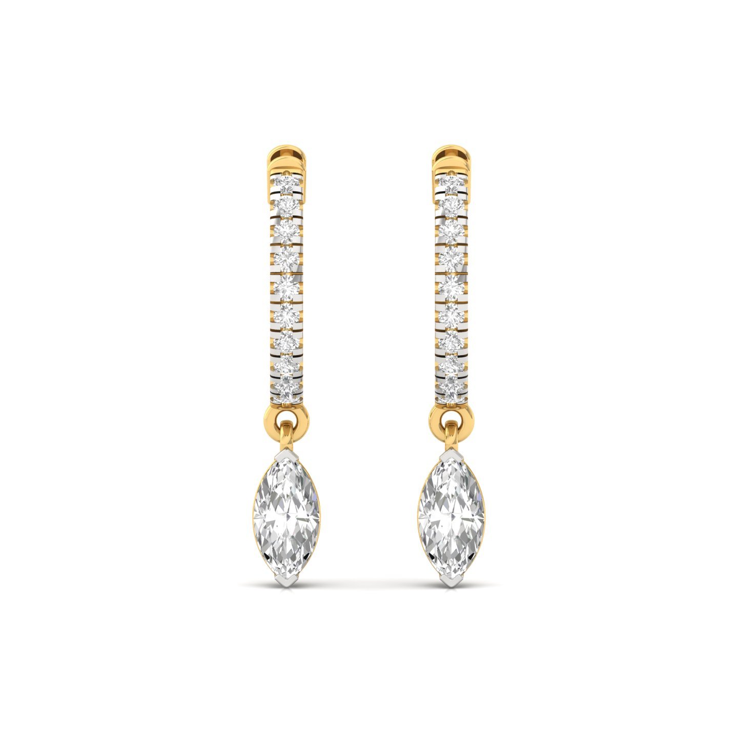 Marquise Cut Diamond Drop Hoop Earrings | Lab Grown Diamond Hoops | Silver & Gold - View 2