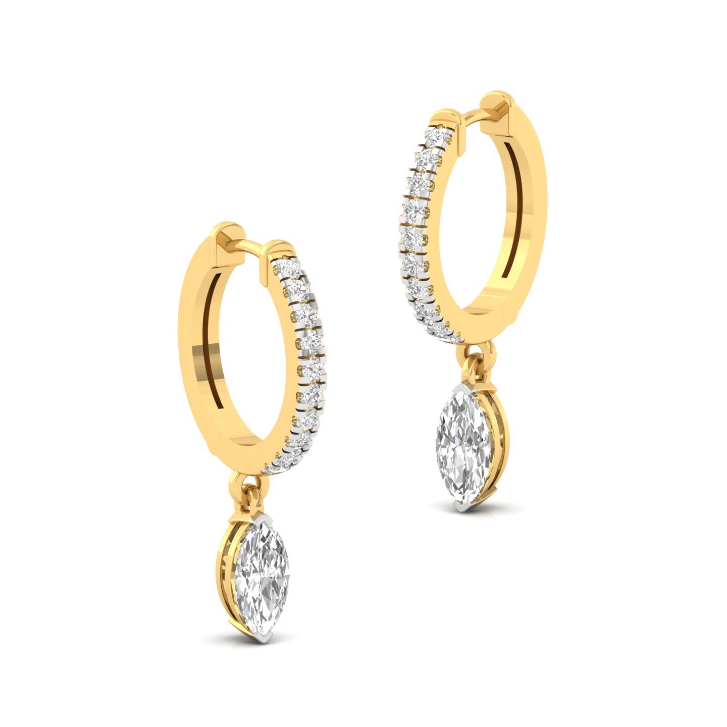 Marquise Cut Diamond Drop Hoop Earrings | Lab Grown Diamond Hoops | Silver & Gold - View 3