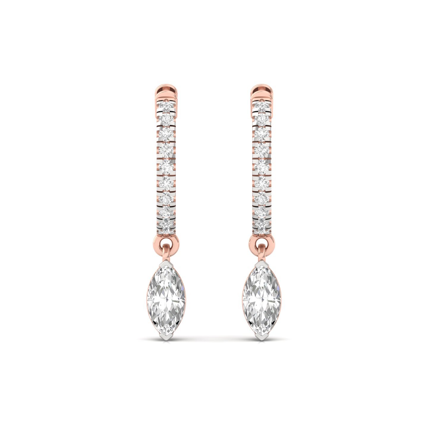 Marquise Cut Diamond Drop Hoop Earrings | Lab Grown Diamond Hoops | Silver & Gold - View 2