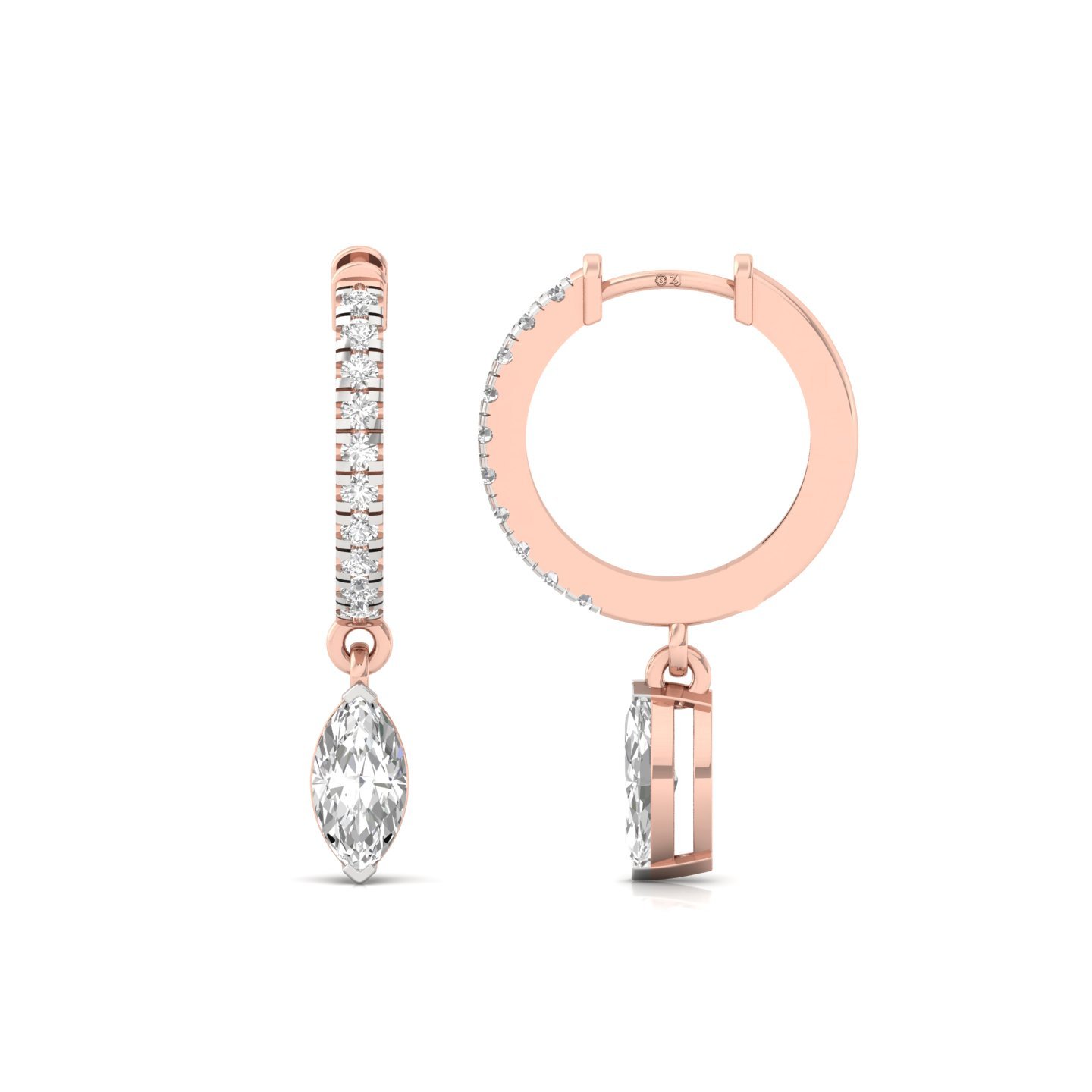Marquise Cut Diamond Drop Hoop Earrings | Lab Grown Diamond Hoops | Silver & Gold - Rose Gold Main View