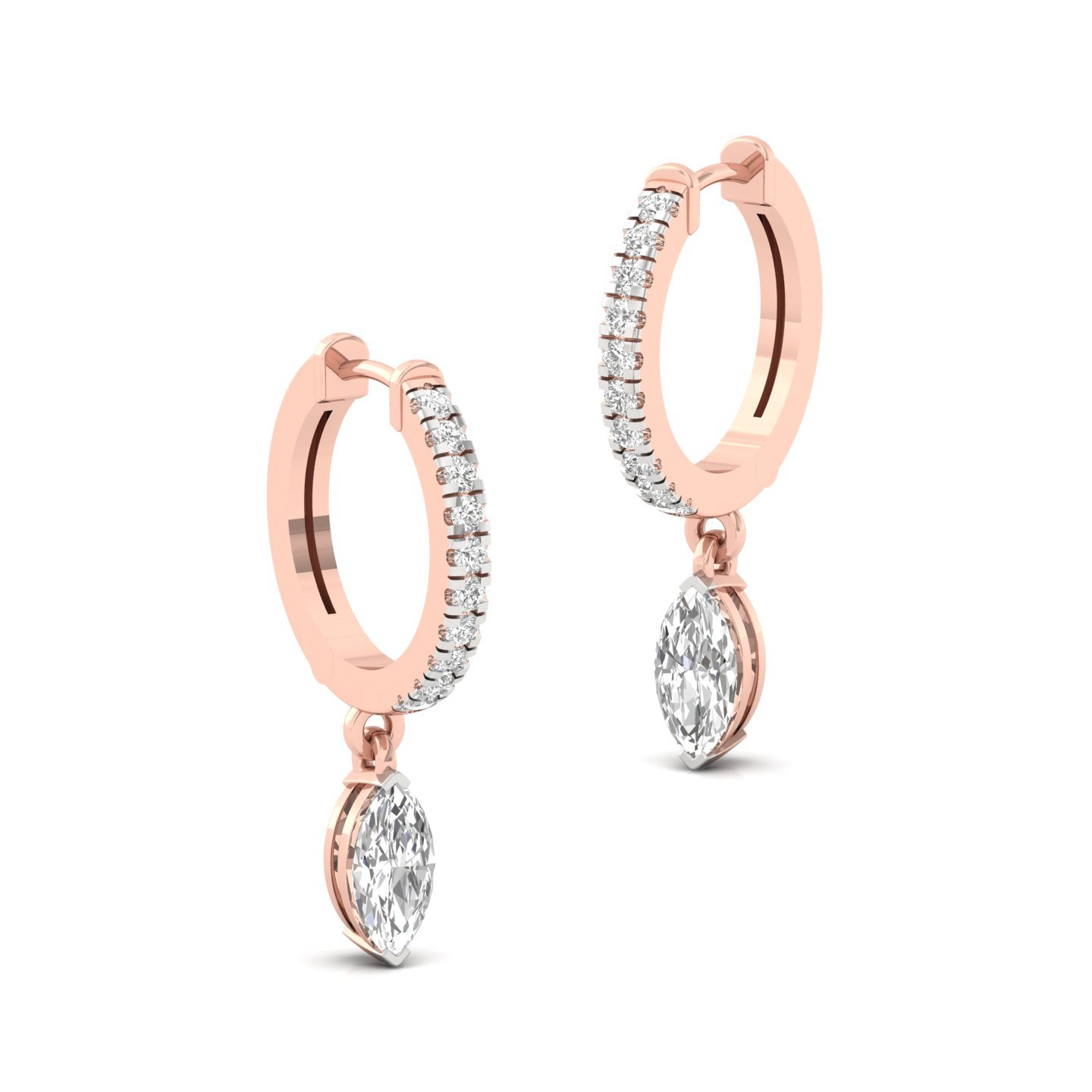 Marquise Cut Diamond Drop Hoop Earrings | Lab Grown Diamond Hoops | Silver & Gold - View 3