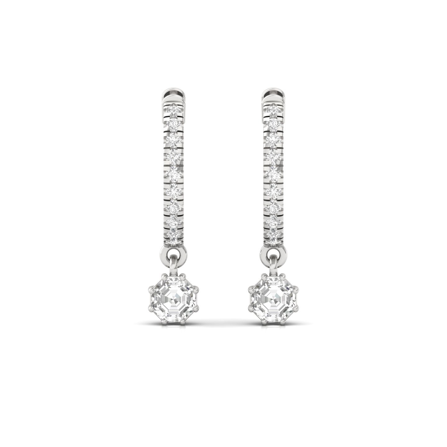 Octagon Diamond Drop Hoop Earrings | Lab Grown Diamond Earrings | Silver & Gold - View 2