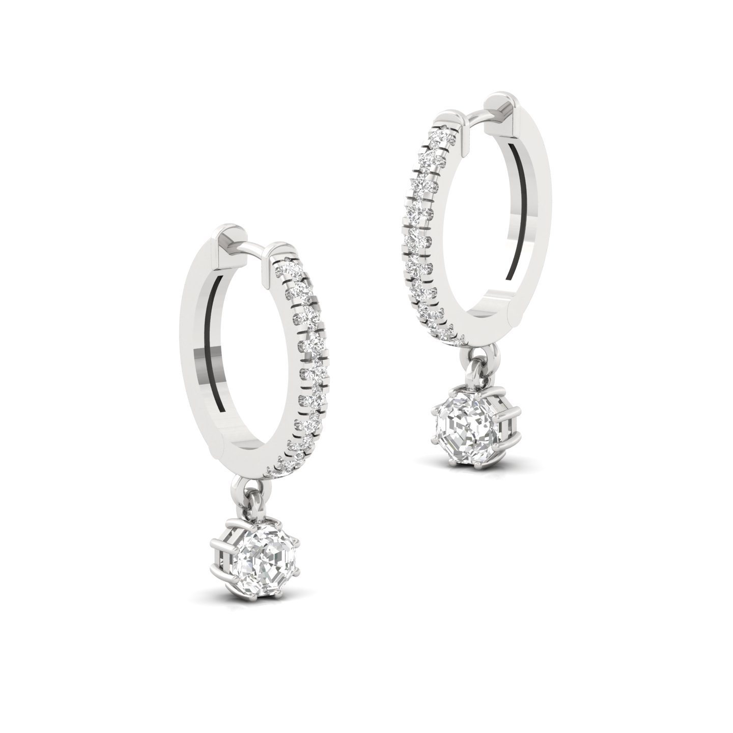Octagon Diamond Drop Hoop Earrings | Lab Grown Diamond Earrings | Silver & Gold - View 3