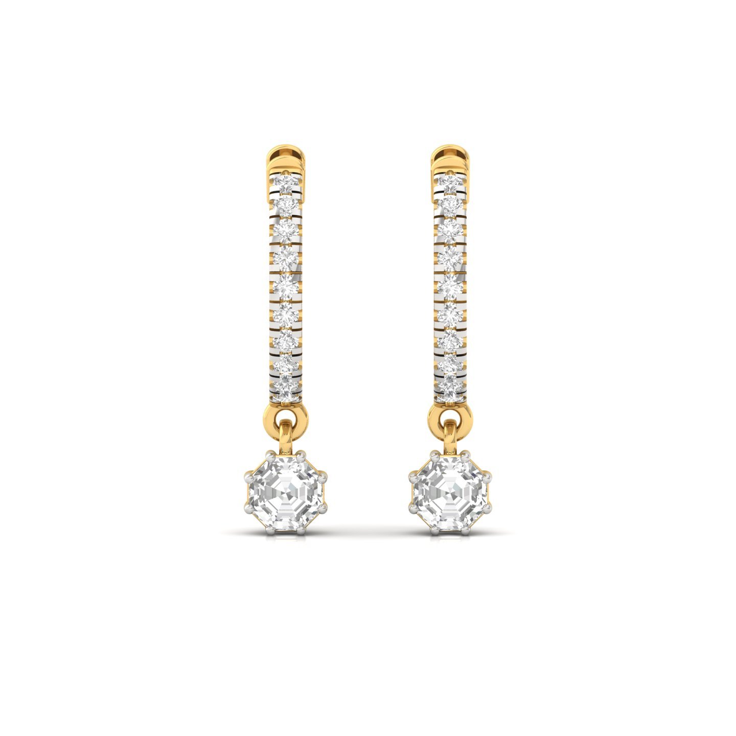 Octagon Diamond Drop Hoop Earrings | Lab Grown Diamond Earrings | Silver & Gold - View 2