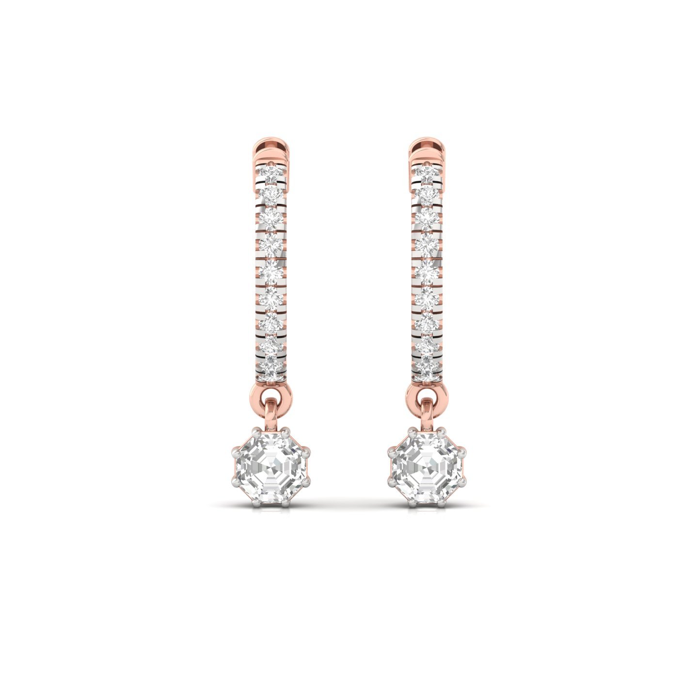 Octagon Diamond Drop Hoop Earrings | Lab Grown Diamond Earrings | Silver & Gold - View 2