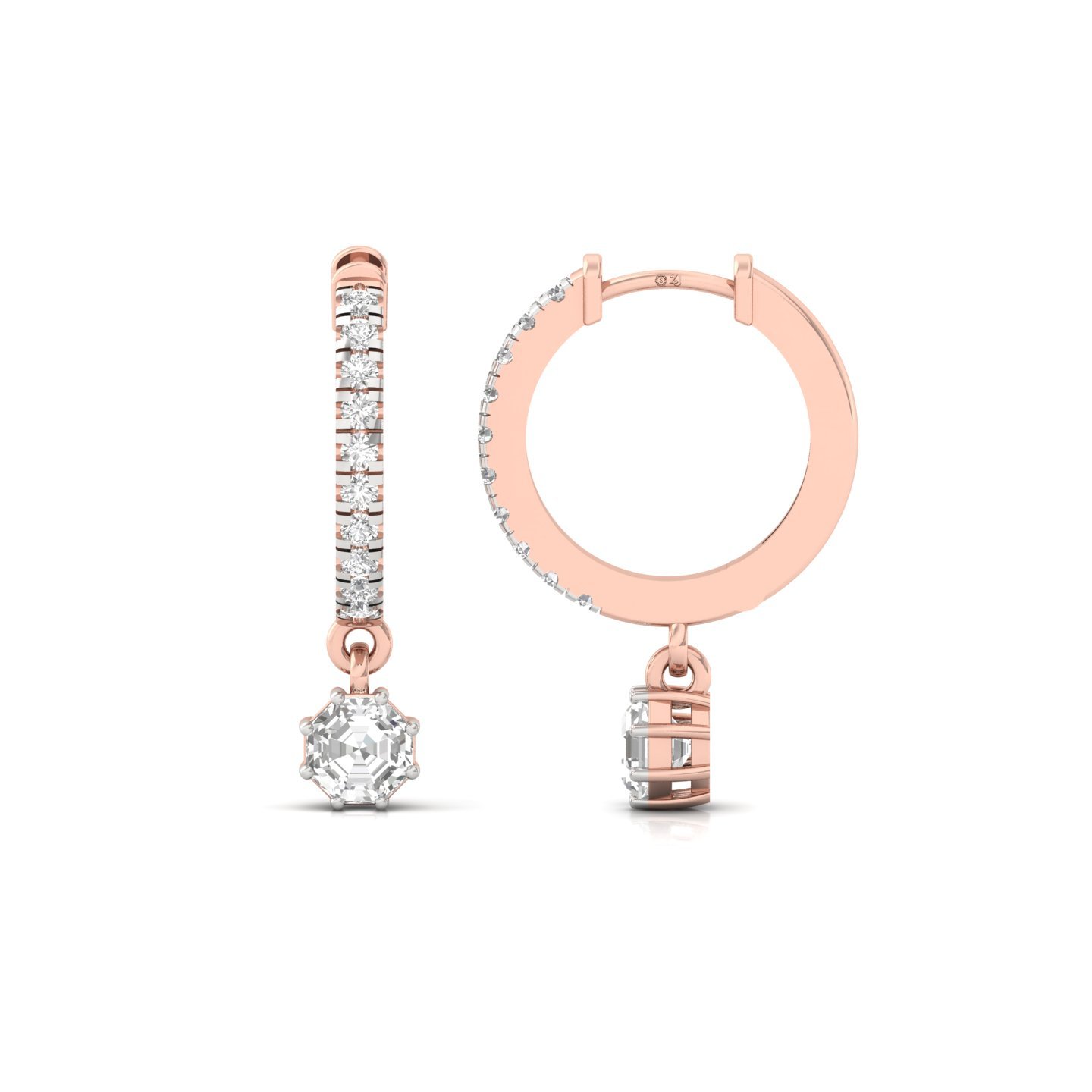 Octagon Diamond Drop Hoop Earrings | Lab Grown Diamond Earrings | Silver & Gold - Rose Gold Main View