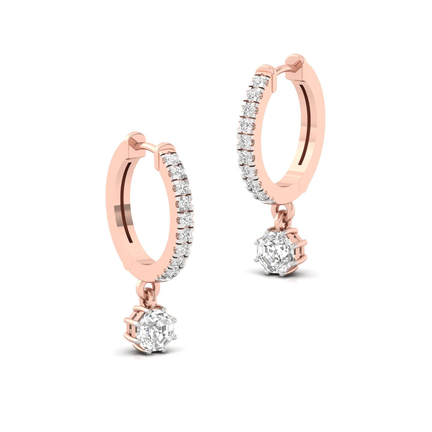 Octagon Diamond Drop Hoop Earrings | Lab Grown Diamond Earrings | Silver & Gold - View 3