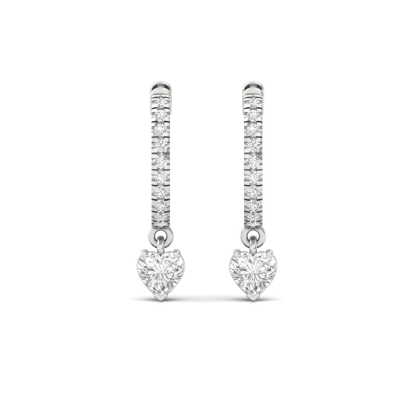 Heart Shape Diamond Drop Hoop Earrings | Lab Grown Diamond Hoops | Silver & Gold - View 2