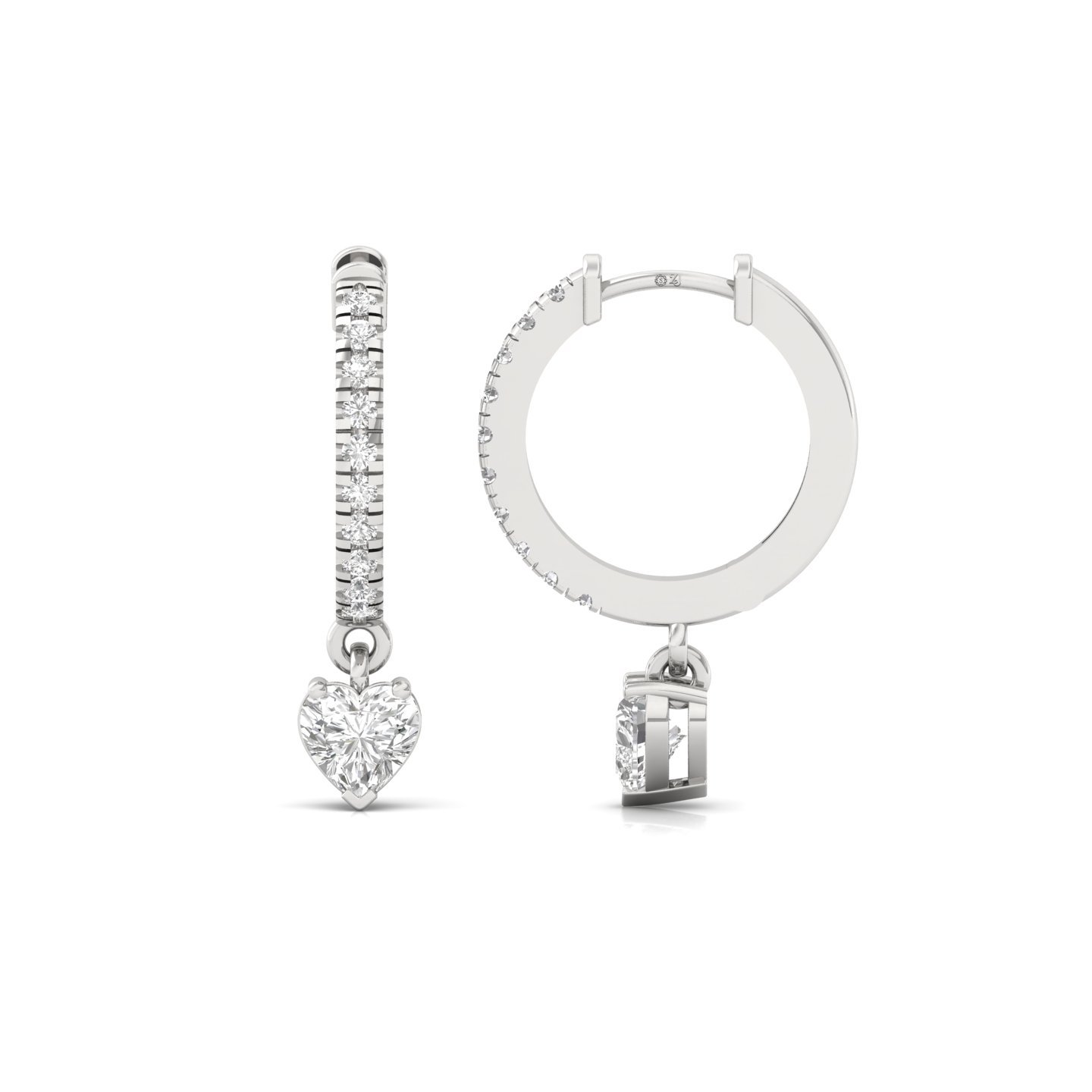Heart Shape Diamond Drop Hoop Earrings | Lab Grown Diamond Hoops | Silver & Gold - Main View