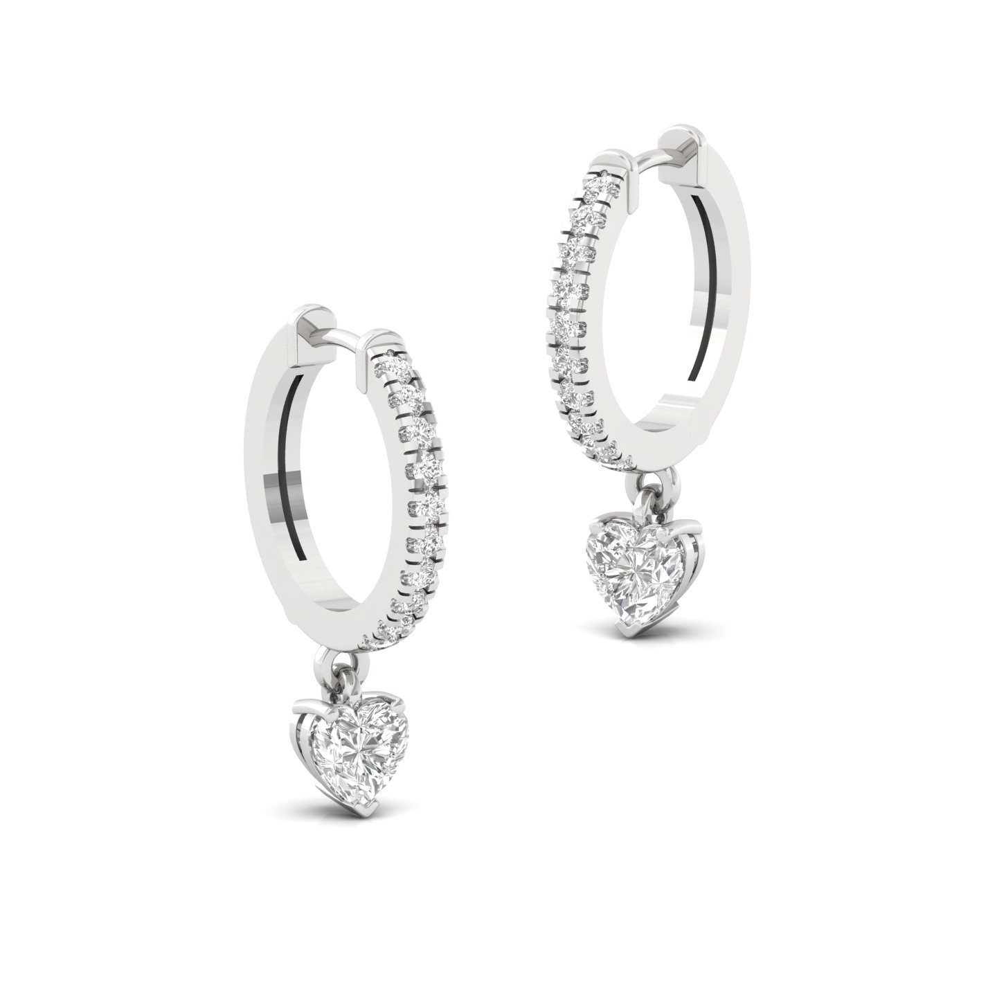 Heart Shape Diamond Drop Hoop Earrings | Lab Grown Diamond Hoops | Silver & Gold - View 3