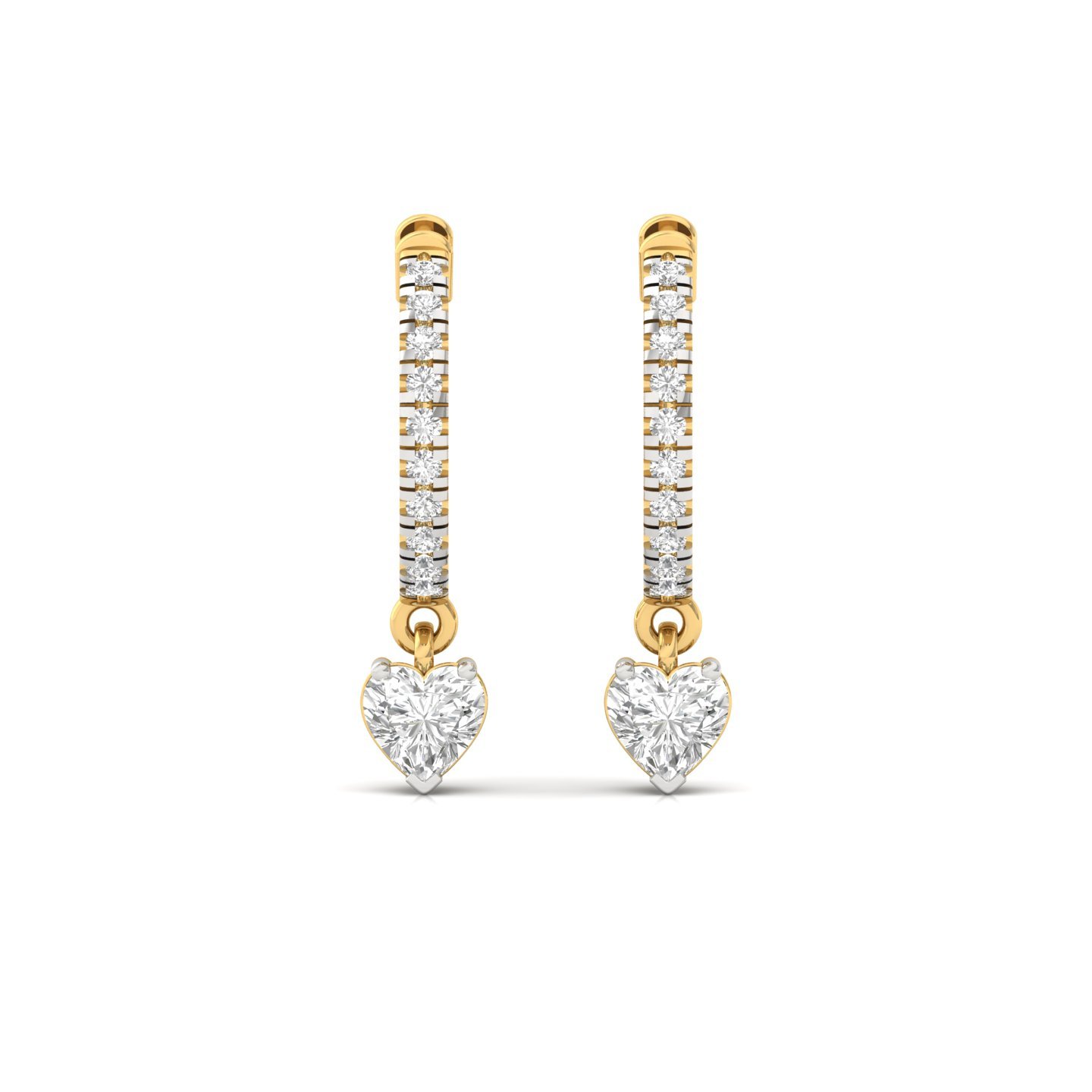 Heart Shape Diamond Drop Hoop Earrings | Lab Grown Diamond Hoops | Silver & Gold - View 2