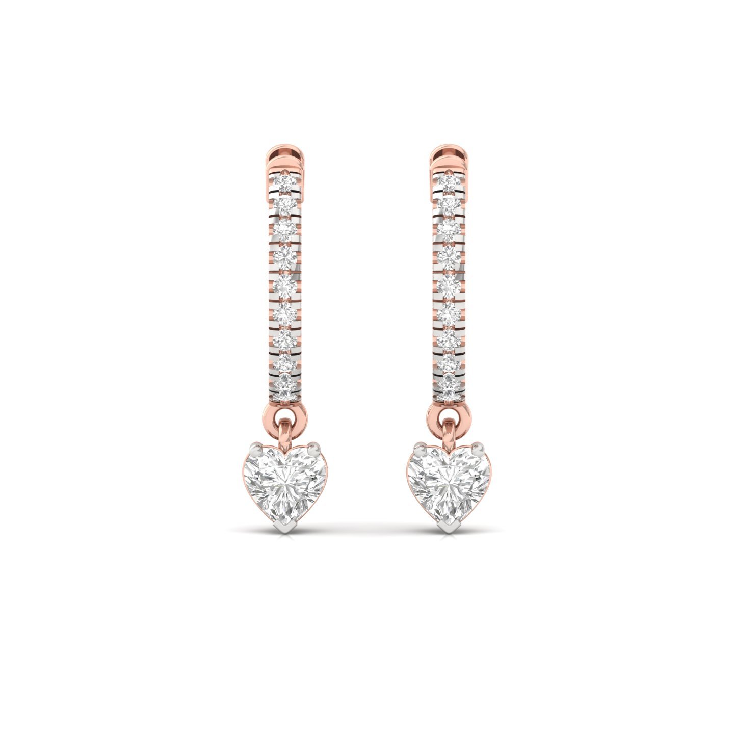 Heart Shape Diamond Drop Hoop Earrings | Lab Grown Diamond Hoops | Silver & Gold - View 2