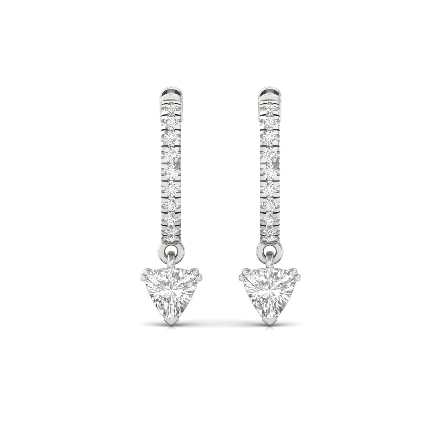 Trillion Cut Diamond Drop Hoop Earrings | Lab Grown Diamond Hoops | Silver & Gold - View 2