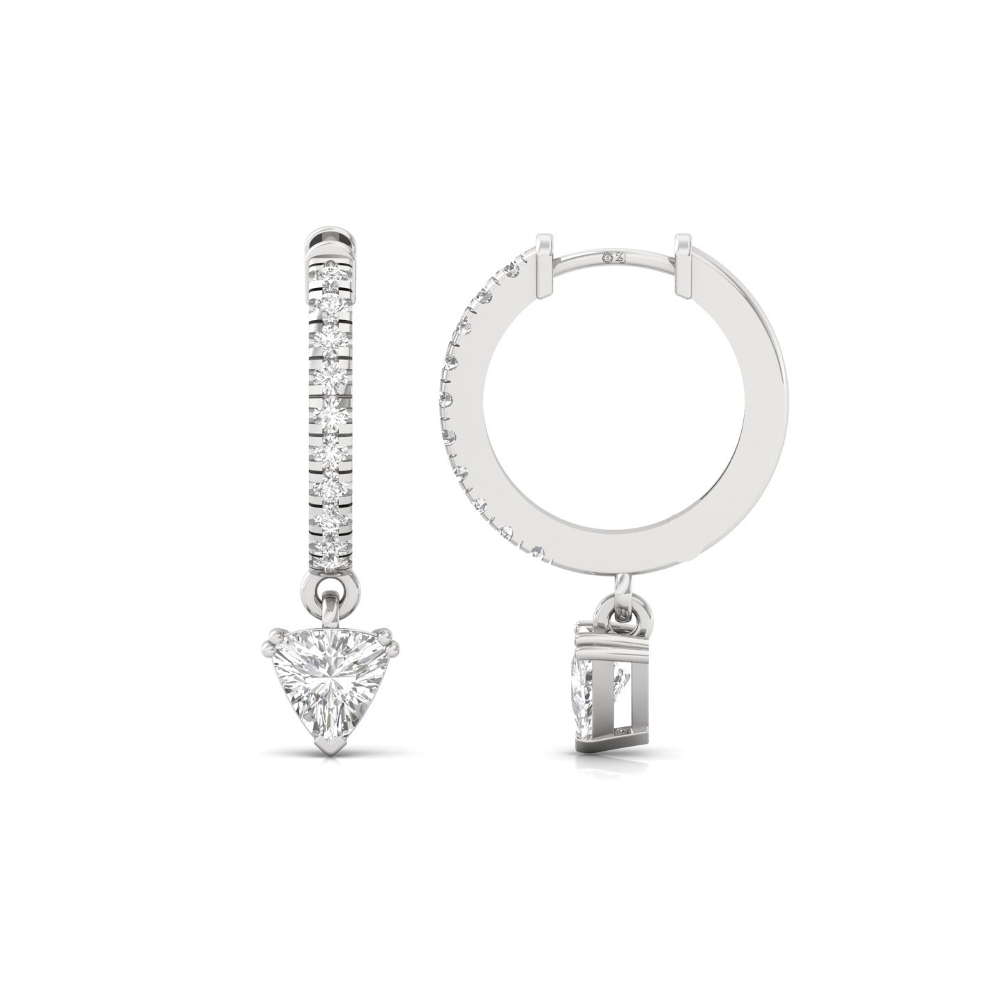 Trillion Cut Diamond Drop Hoop Earrings | Lab Grown Diamond Hoops | Silver & Gold - Main View