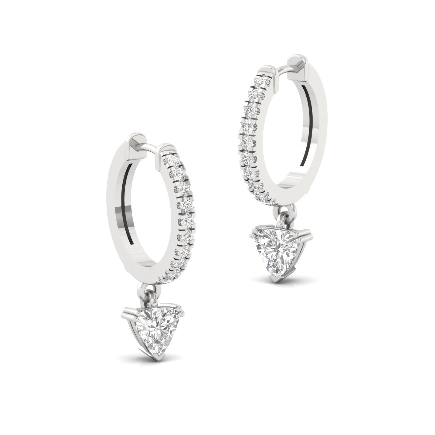 Trillion Cut Diamond Drop Hoop Earrings | Lab Grown Diamond Hoops | Silver & Gold - View 3