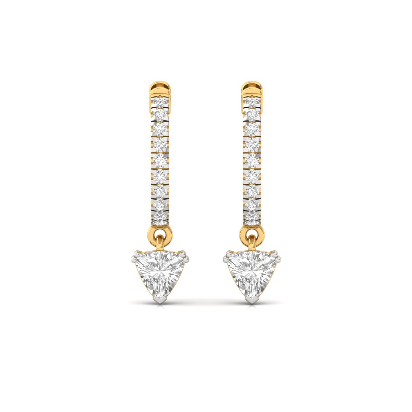 Trillion Cut Diamond Drop Hoop Earrings | Lab Grown Diamond Hoops | Silver & Gold - View 2