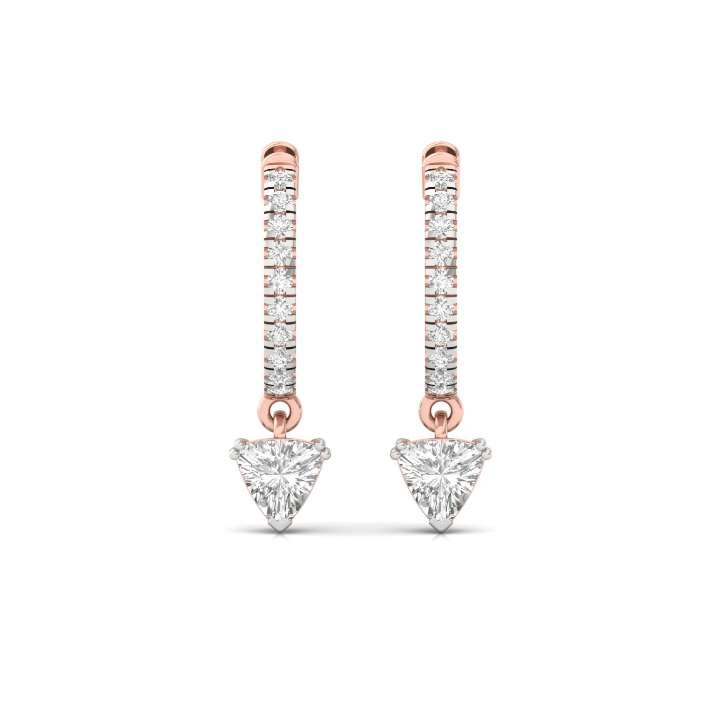 Trillion Cut Diamond Drop Hoop Earrings | Lab Grown Diamond Hoops | Silver & Gold - View 2