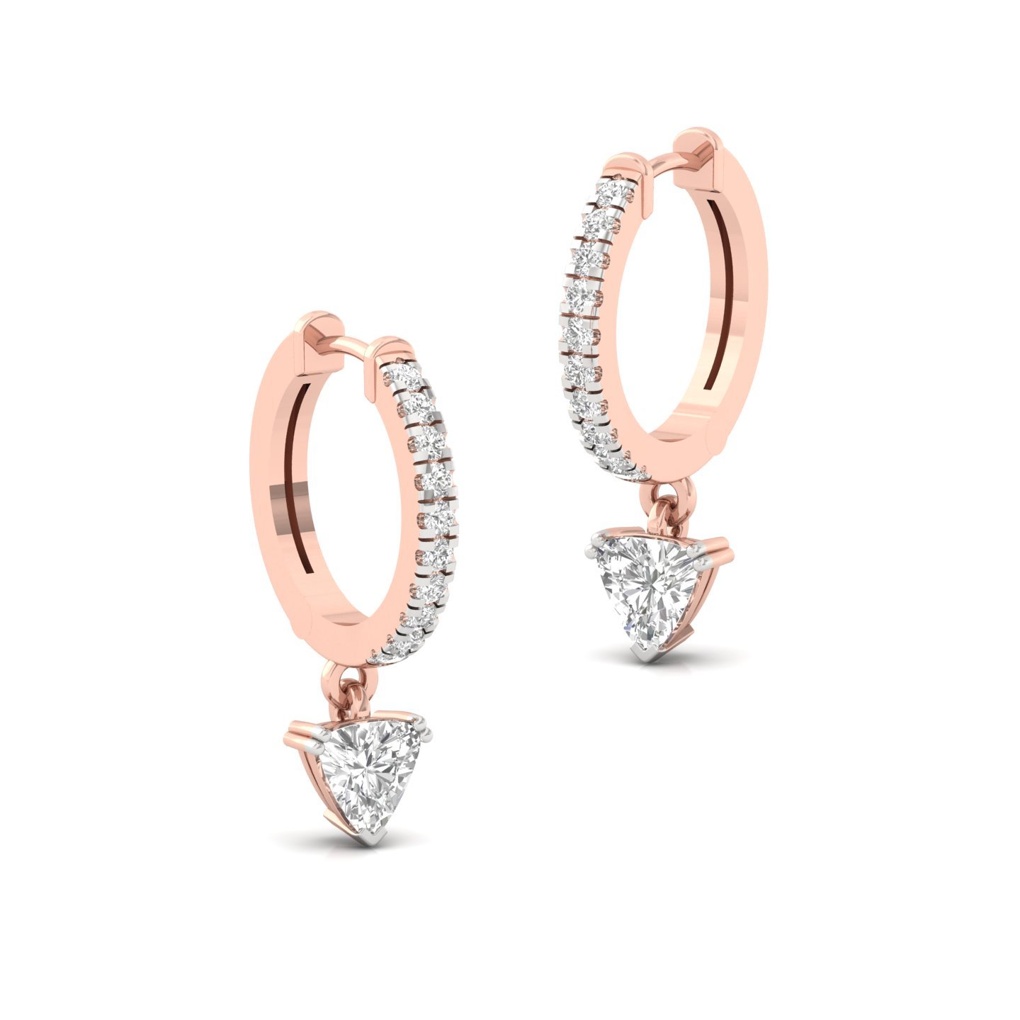 Trillion Cut Diamond Drop Hoop Earrings | Lab Grown Diamond Hoops | Silver & Gold - View 3
