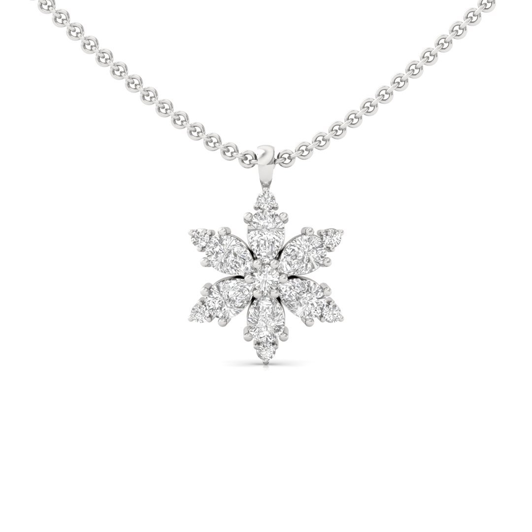 Floral Diamond Pendant | Pear & Round Diamond Cluster (Without Chain) | Silver & Gold - Main View